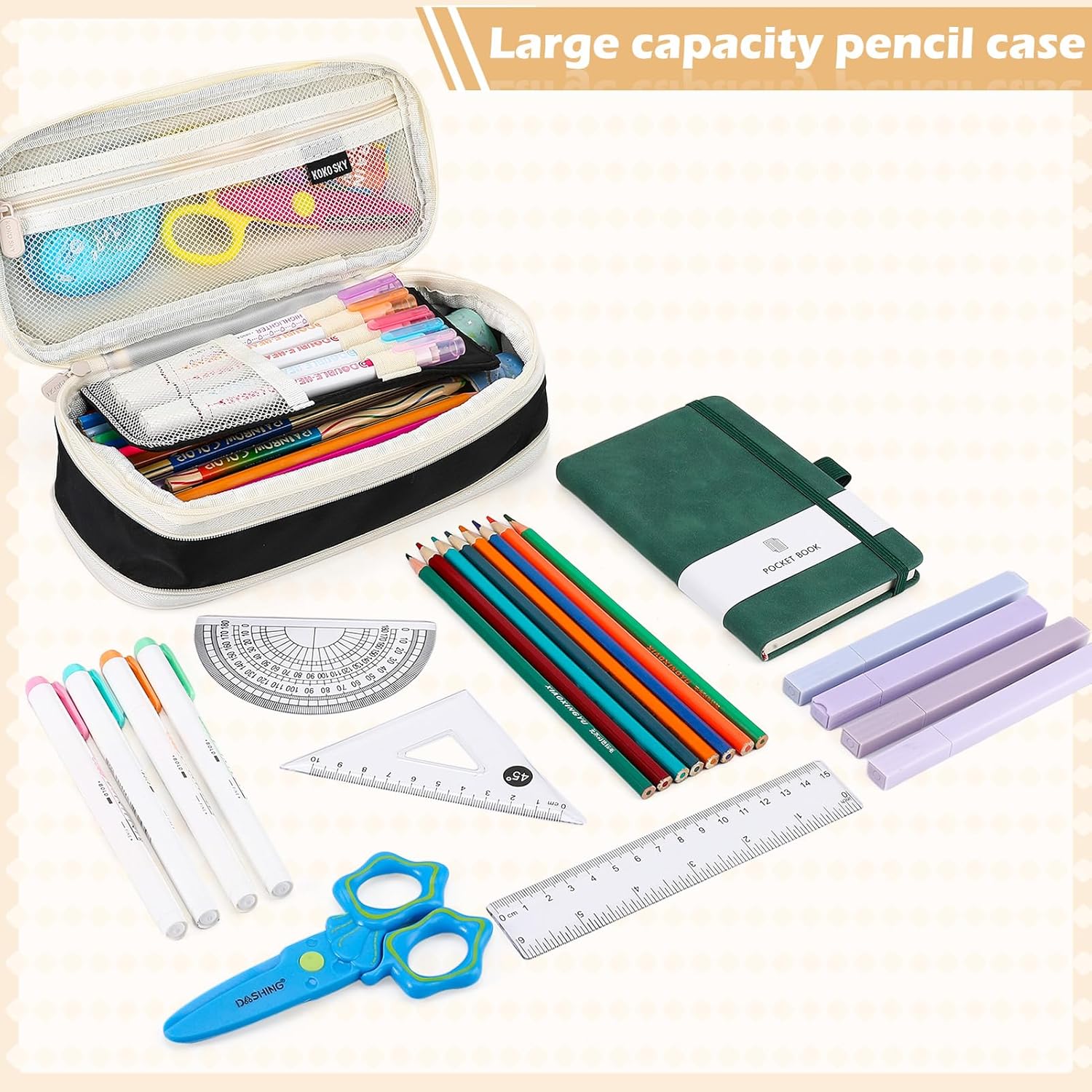 Large Capacity Pencil Case with Compartments, Aesthetic Pencil Pouch with Double Zipper Cute Pen Pouch for Students, Adults Teens, Back to School Supplies Office, Home Use - Image 3