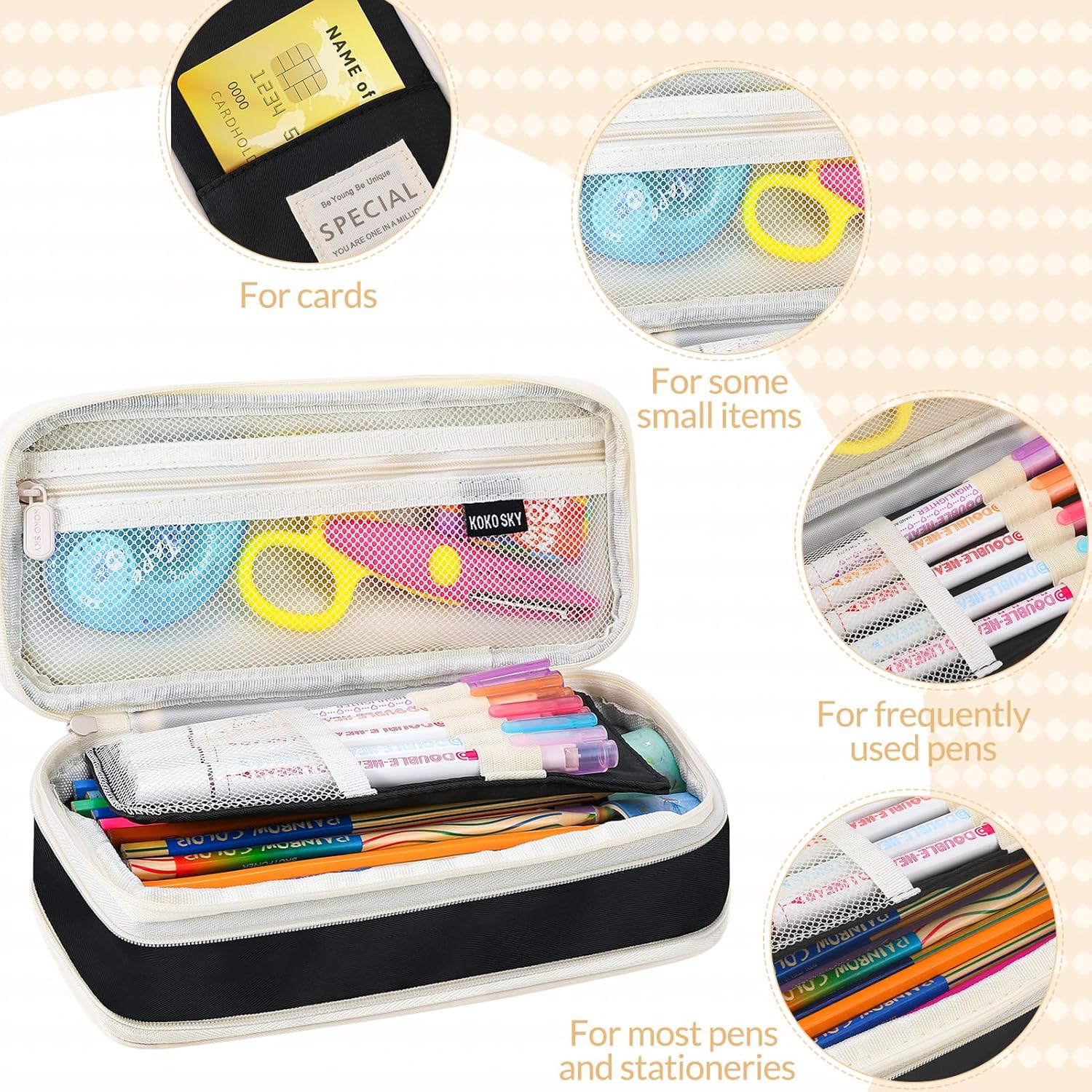 Large Capacity Pencil Case with Compartments, Aesthetic Pencil Pouch with Double Zipper Cute Pen Pouch for Students, Adults Teens, Back to School Supplies Office, Home Use - Image 4