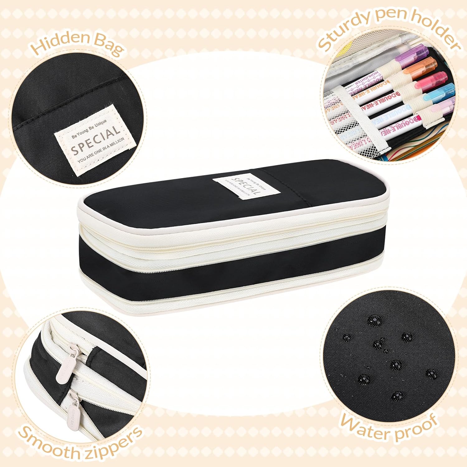 Large Capacity Pencil Case with Compartments, Aesthetic Pencil Pouch with Double Zipper Cute Pen Pouch for Students, Adults Teens, Back to School Supplies Office, Home Use - Image 5
