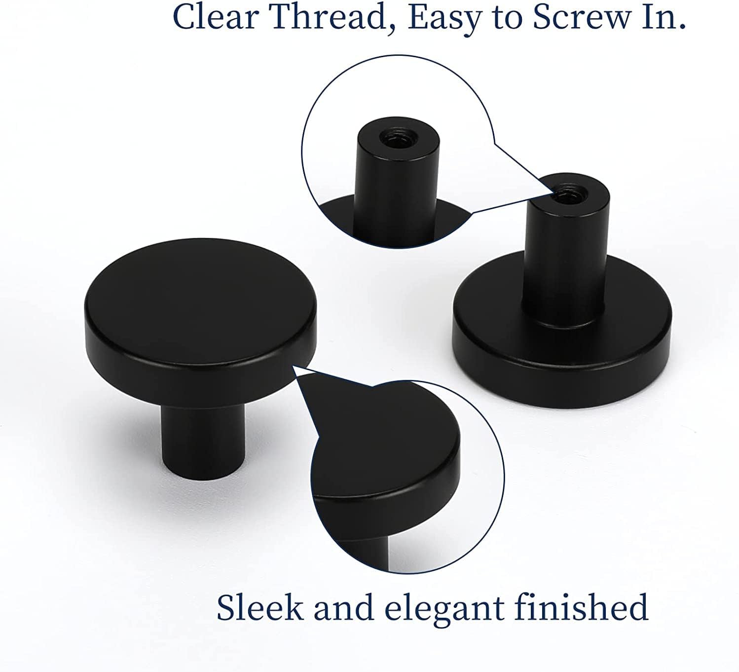 20 Pack Black Cabinet Knobs Round Dresser Knobs Matte Black Solid Kitchen Cabinet Knobs Aluminum Alloy Cabinet Door Knobs for Dresser Drawers Vintage Cabinet Knobs Drawer Knobs - Image 4
