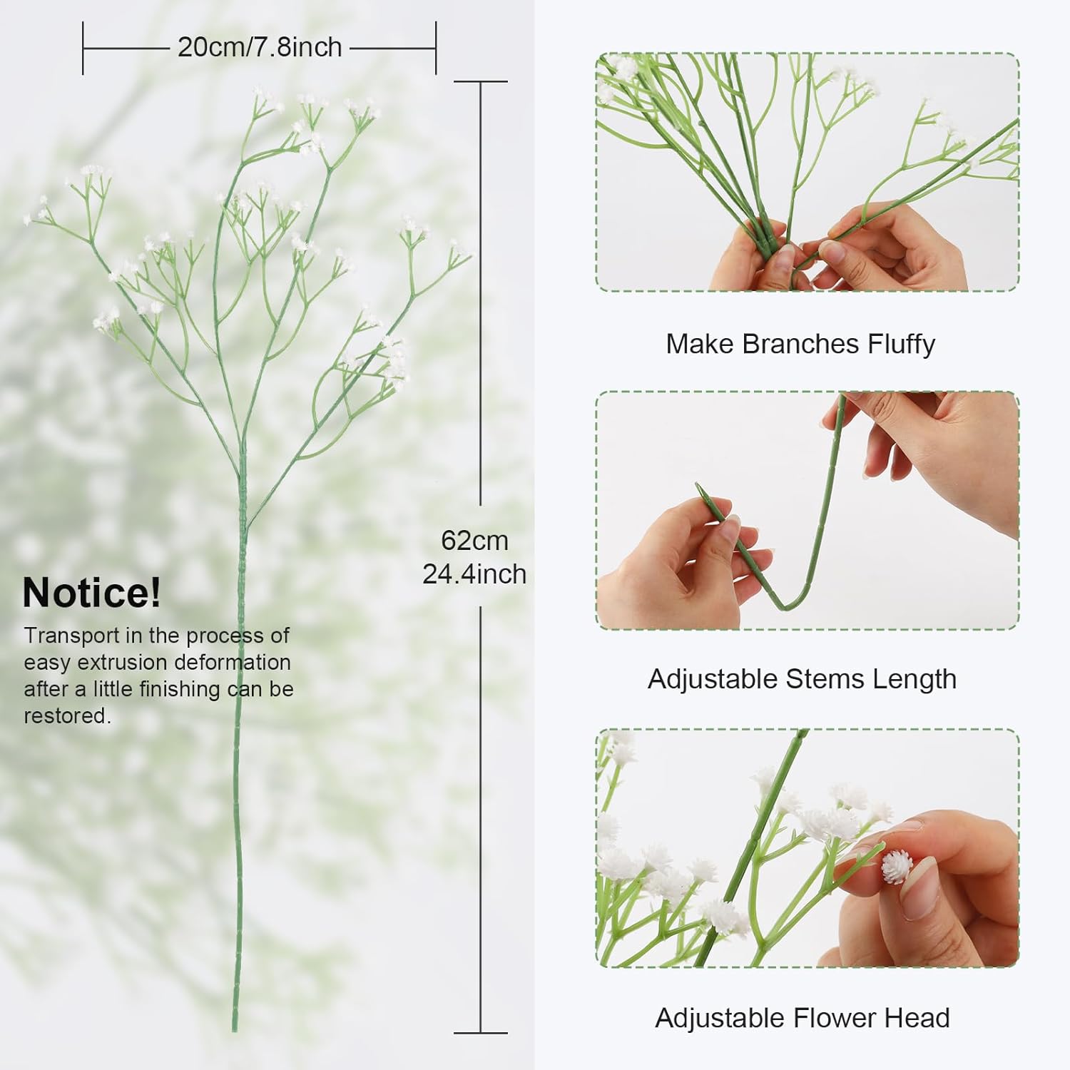 10Pcs Artificial Baby Breath Flowers White with Long Stem, Real Touch Silk Gypsophila Bouquets Bulk for Wedding, DIY Floral Arrangements, Home & Office Decor, Party Centerpieces, White - Image 2
