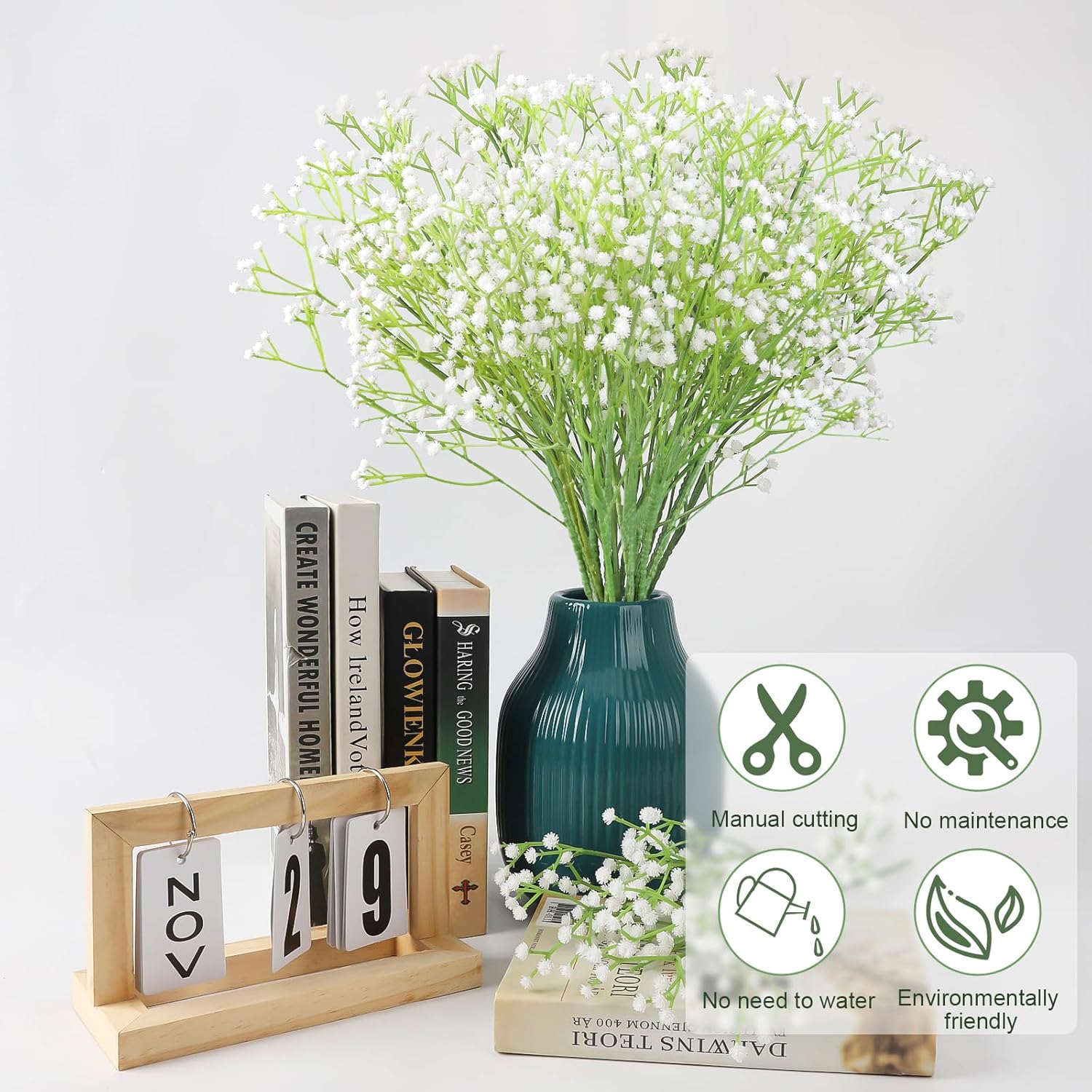 10Pcs Artificial Baby Breath Flowers White with Long Stem, Real Touch Silk Gypsophila Bouquets Bulk for Wedding, DIY Floral Arrangements, Home & Office Decor, Party Centerpieces, White - Image 3