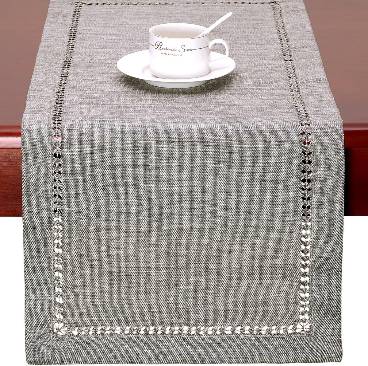 Handmade Hemstitch Gray Dining Table Runner Or Dresser Scarf, Rectangular 14 by 72 Inch - Image 2