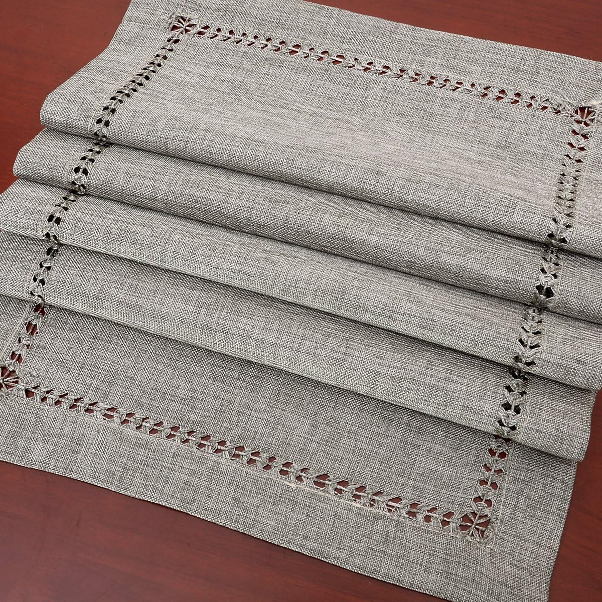 Handmade Hemstitch Gray Dining Table Runner Or Dresser Scarf, Rectangular 14 by 72 Inch - Image 3