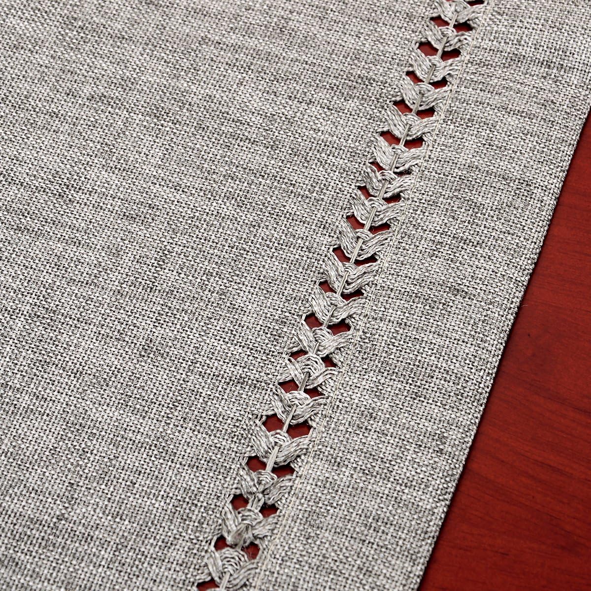 Handmade Hemstitch Gray Dining Table Runner Or Dresser Scarf, Rectangular 14 by 72 Inch - Image 4