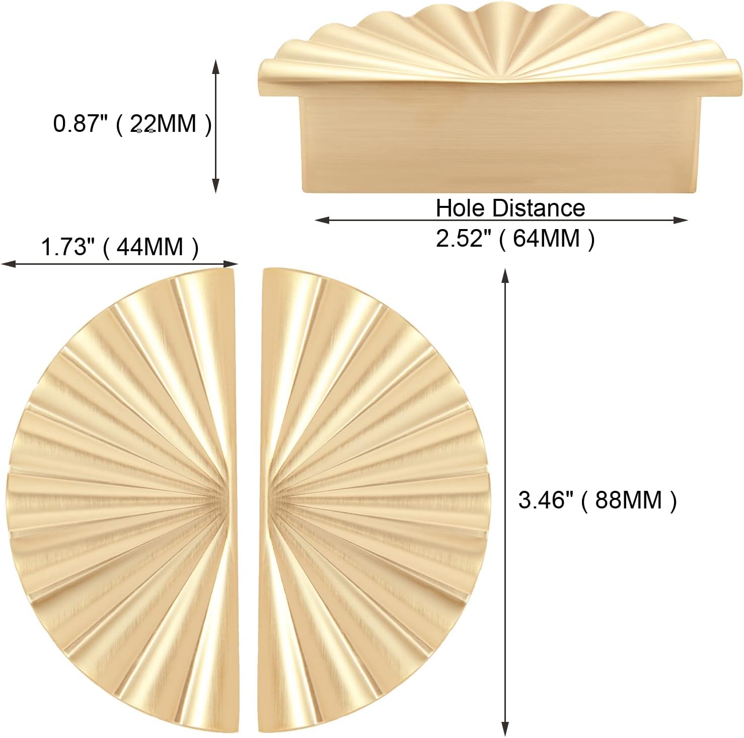 6 Pack Cabinet Handles 2.52 inch Kitchen Cabinet Pulls 64mm with Vintage Cupboard Drawers Hardware Dresser Drawer Handles Kitchen Cabinet Handles (64MM, 6 Pack, Brushed Gold) - Image 2