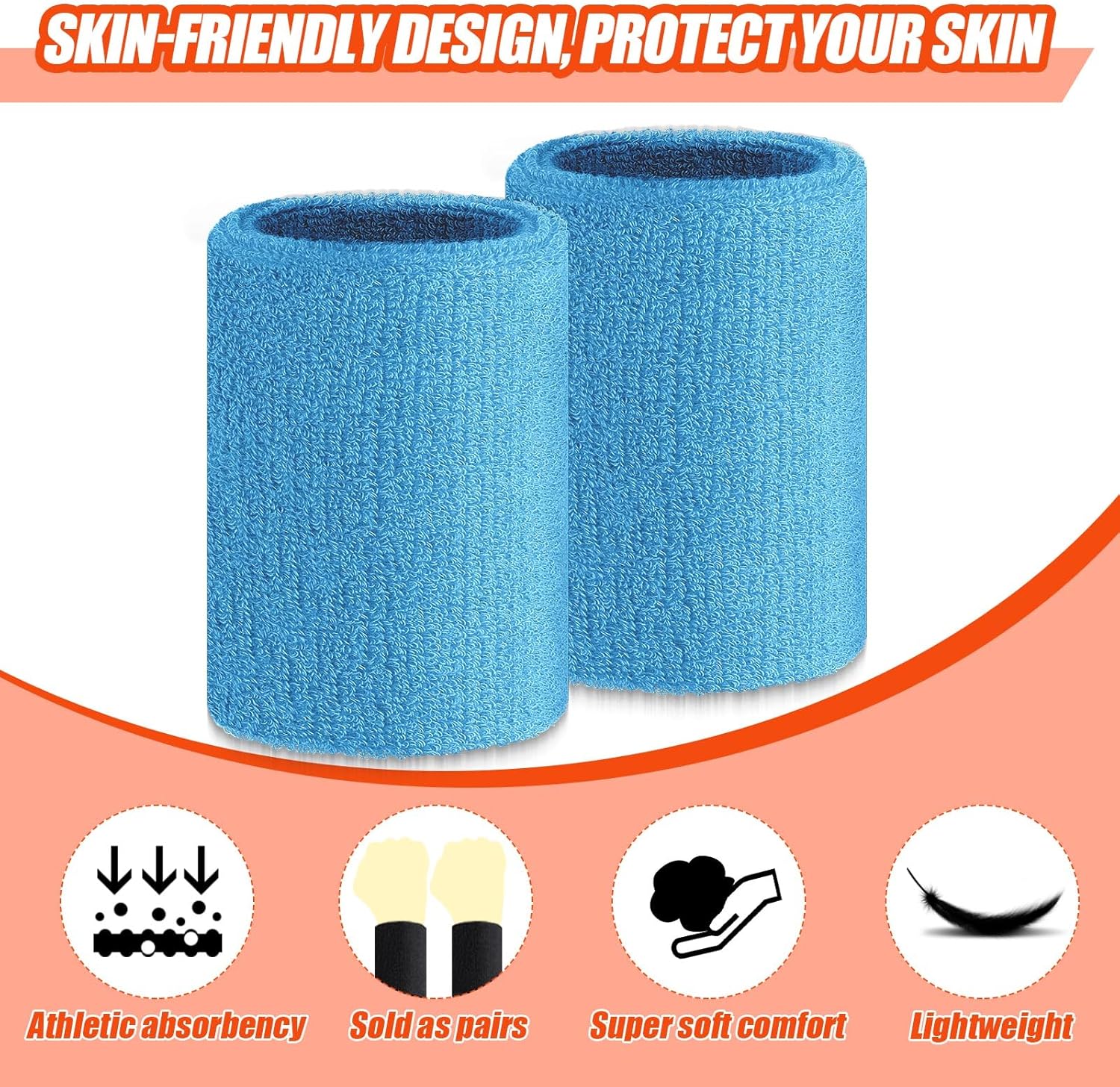 6 Pcs Cotton Blend 4 Inch Black Wrist Sweatbands for Tennis, Gymnastics, Working Out, Football, Running - Unisex, Athletes, Adults, Teens - Image 3