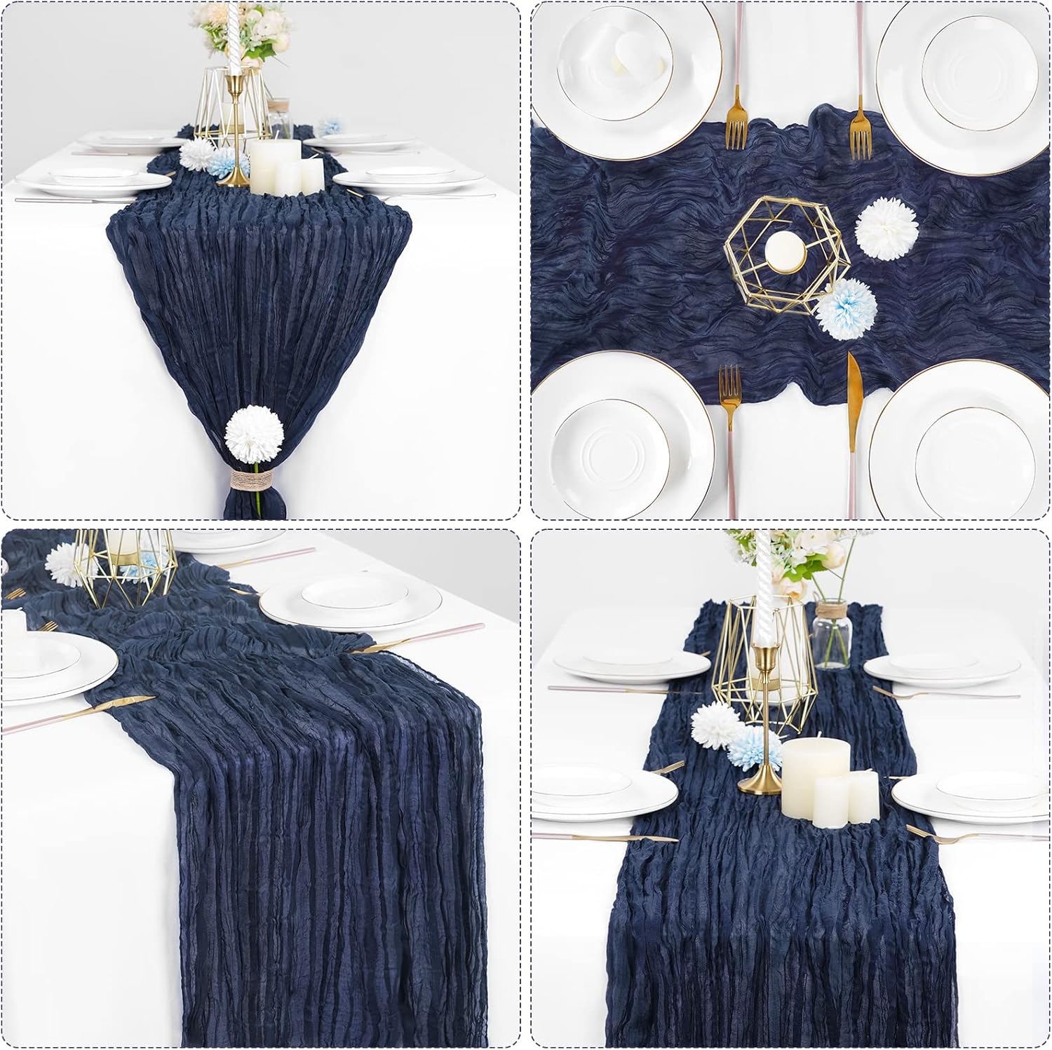 6 Pcs Navy Blue Cheesecloth Table Runner 10FT, Gauze Table Runner for Wedding Reception Sheer Bridal Shower Birthday Party Boho Table Decoration, Rustic Romantic Wedding Runner - Image 3