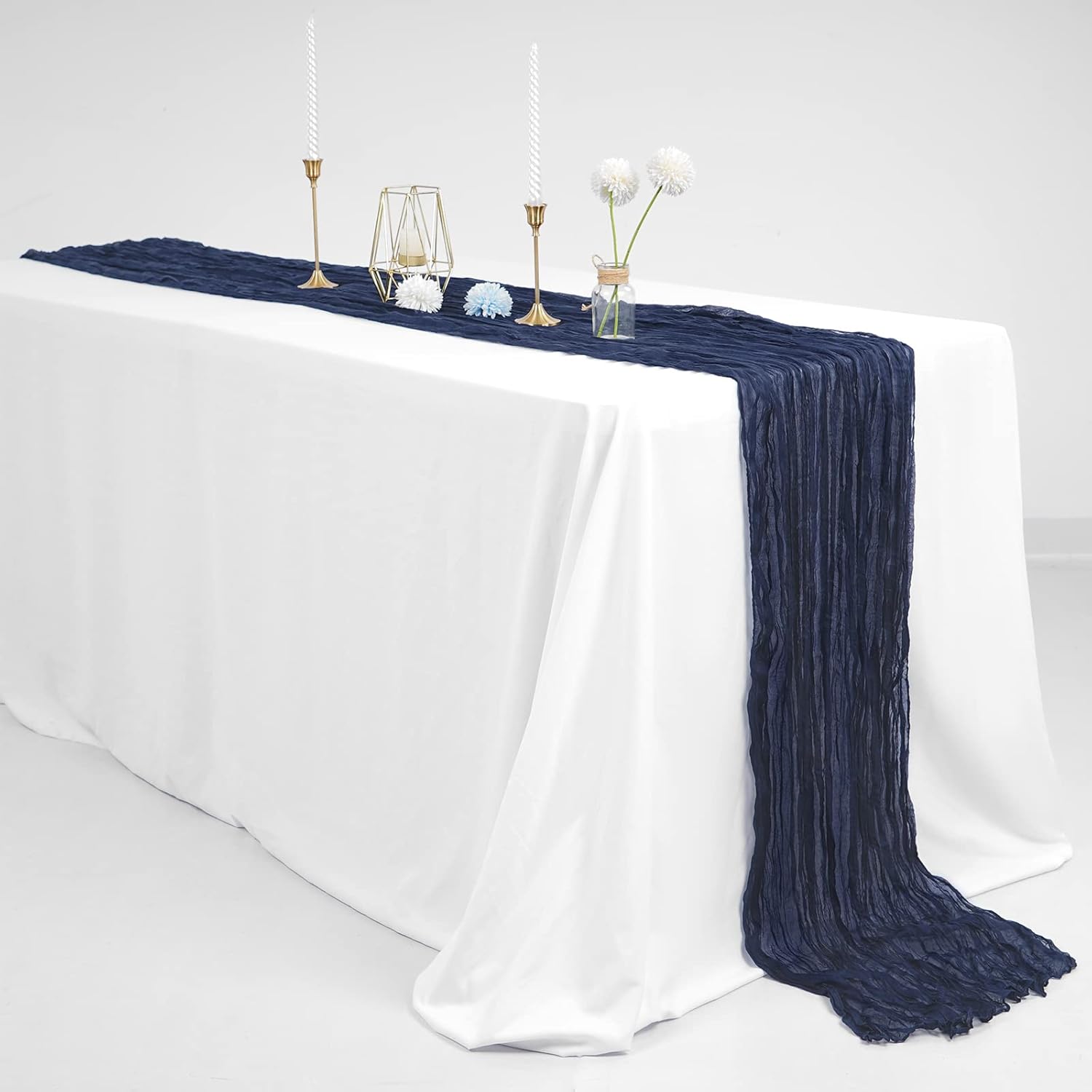 6 Pcs Navy Blue Cheesecloth Table Runner 10FT, Gauze Table Runner for Wedding Reception Sheer Bridal Shower Birthday Party Boho Table Decoration, Rustic Romantic Wedding Runner - Image 7
