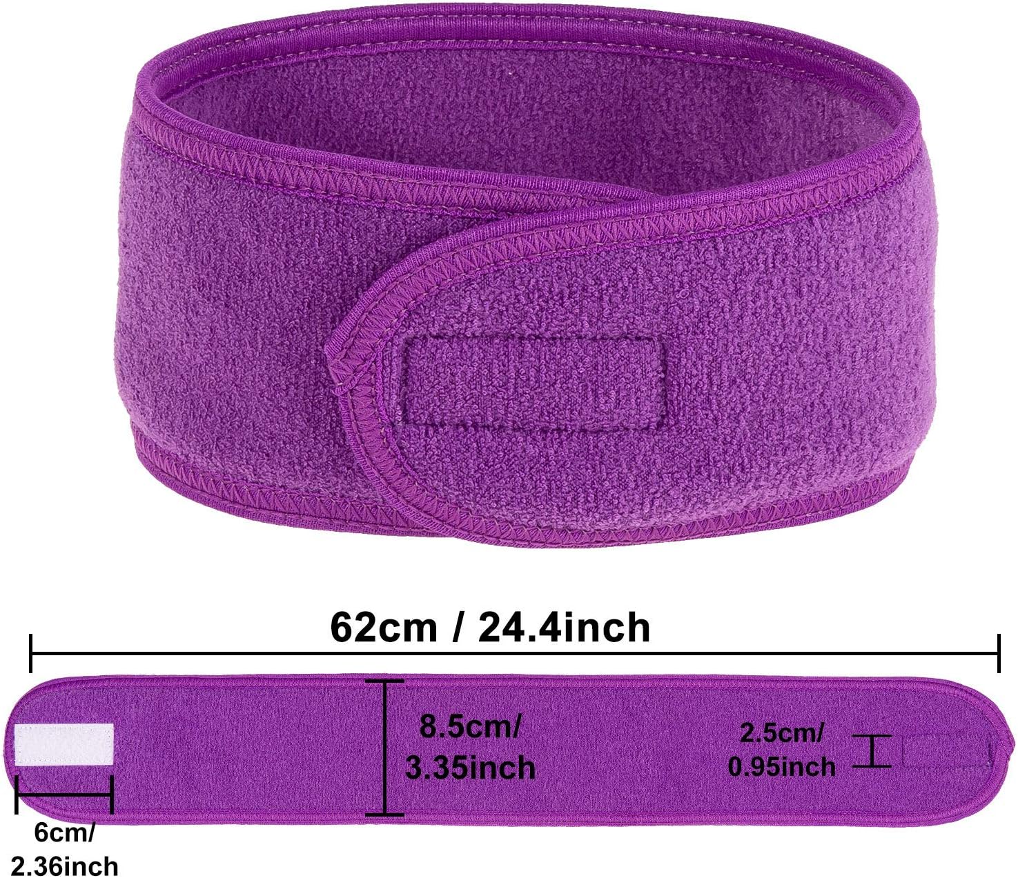 Spa Facial Headband  4 Packs Head Wrap Terry Cloth Headband Adjustable Stretch Towel for Bath, Makeup and Sport (Purple) - Image 2