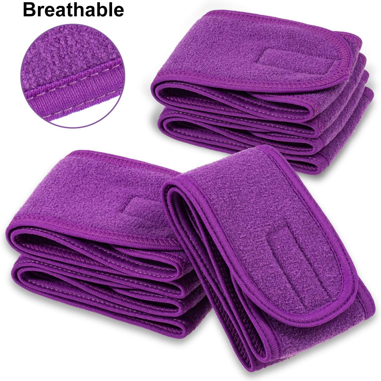 Spa Facial Headband  4 Packs Head Wrap Terry Cloth Headband Adjustable Stretch Towel for Bath, Makeup and Sport (Purple) - Image 4