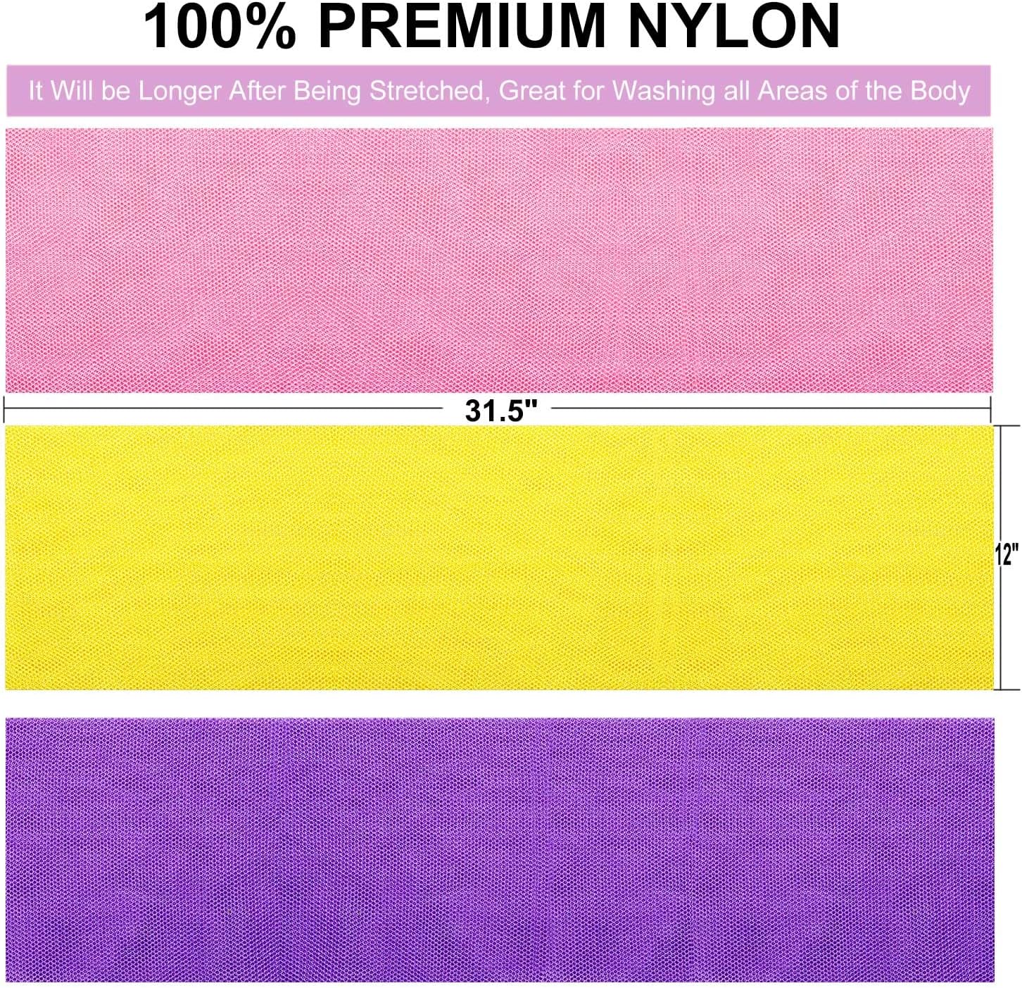 3 Pieces African Bath Sponge Exfoliating Scrubbing Long Net Rag Wash Shower Body Scrubber, Yellow Pink Purple - Image 3