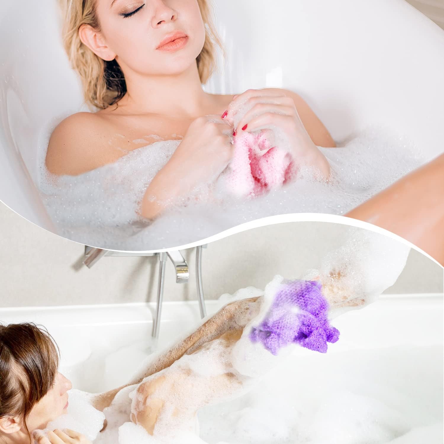3 Pieces African Bath Sponge Exfoliating Scrubbing Long Net Rag Wash Shower Body Scrubber, Yellow Pink Purple - Image 5