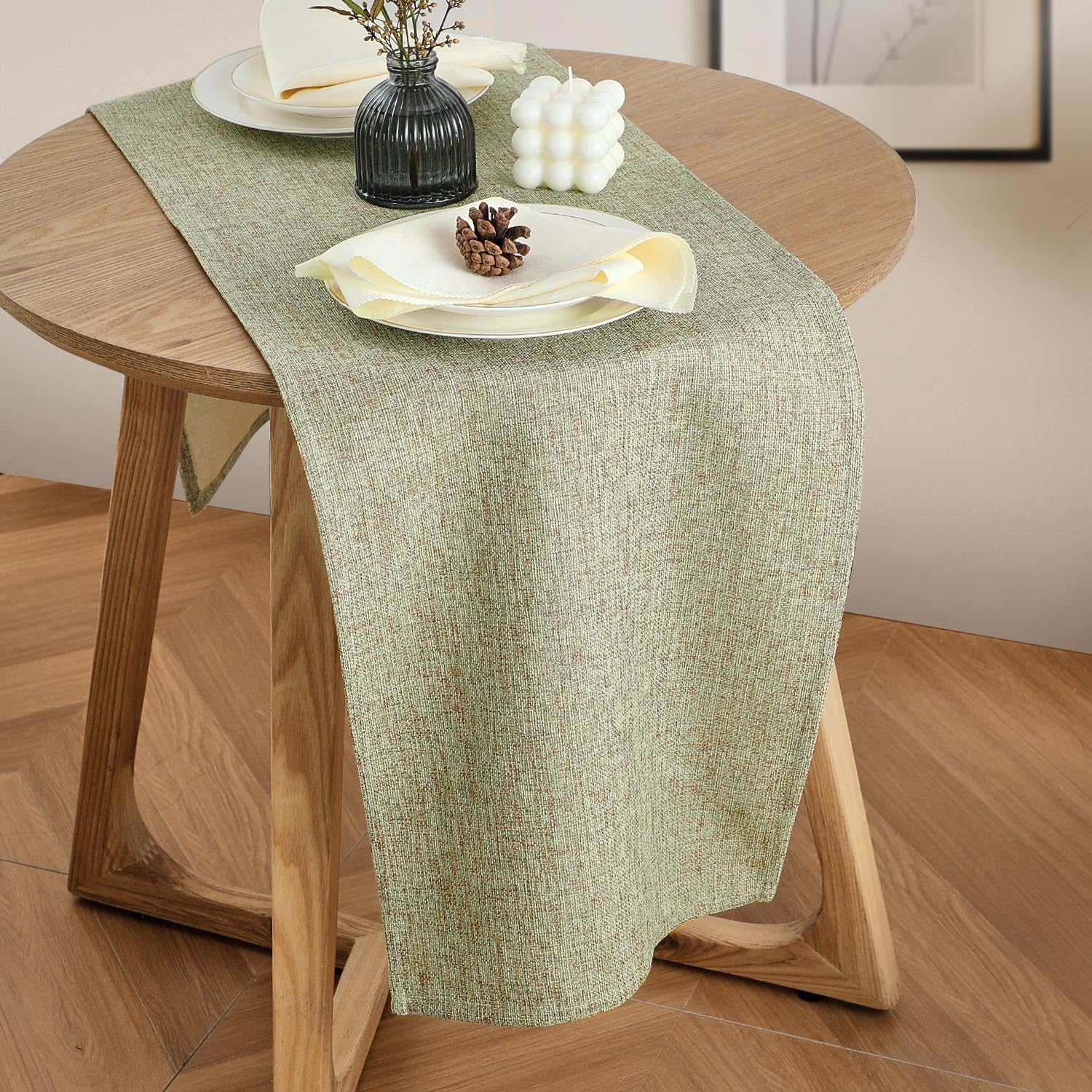 Rustic Table Runner Boho Style, Handmade Sage Green Table Runner 36 Inches Long for Home Dining,Coffee Table,Kitchen,13x36 - Image 5