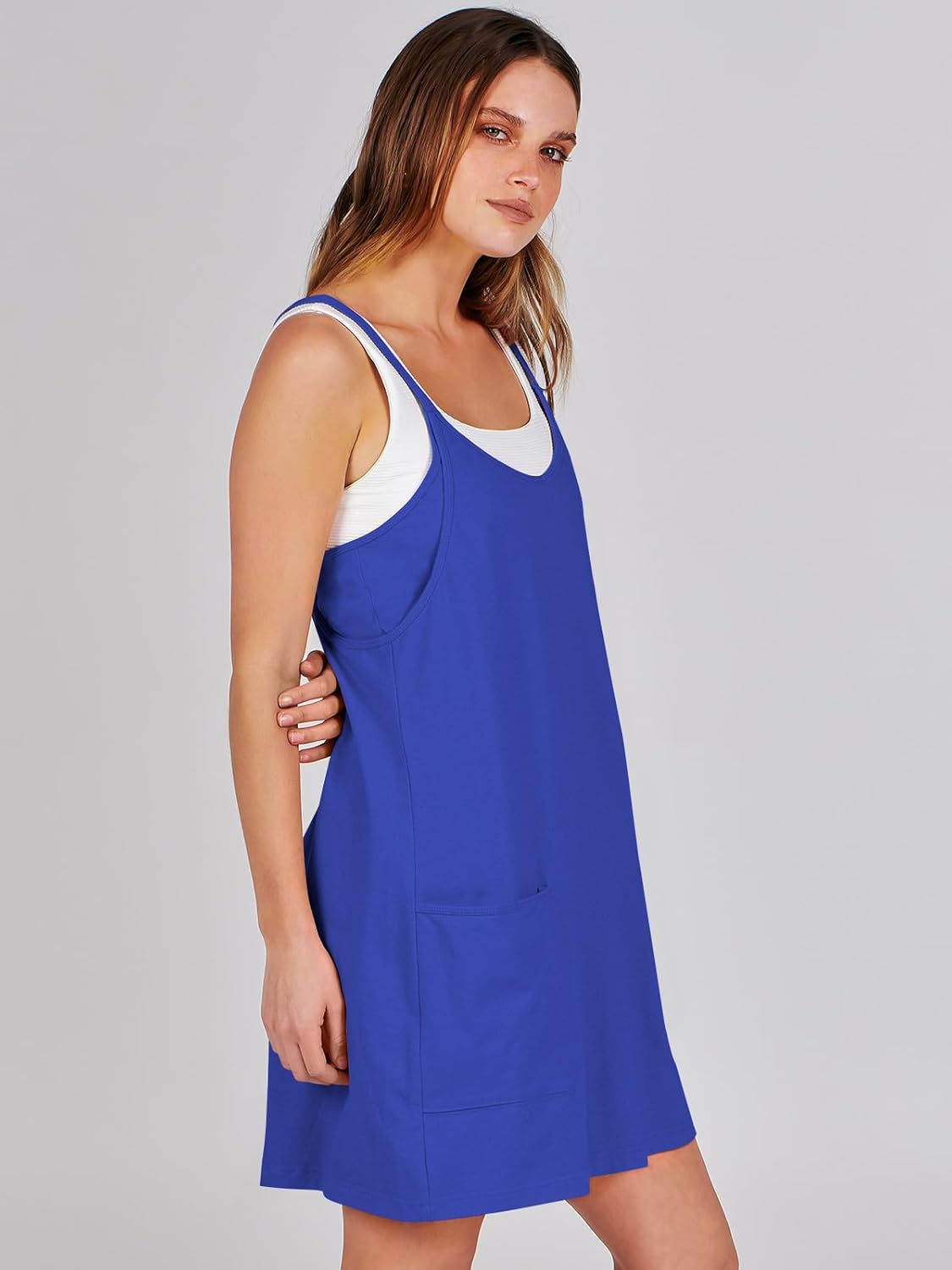 Women 2023 Summer Sleeveless Mini Dress Casual Short Sundress Workout Tennis Athletic Onesie with Pockets - Image 3