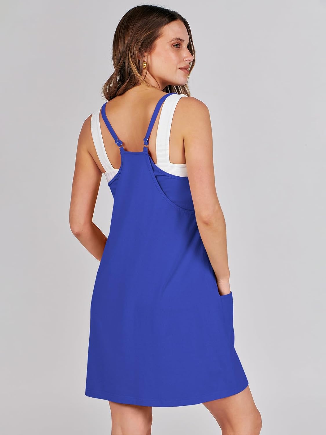 Women 2023 Summer Sleeveless Mini Dress Casual Short Sundress Workout Tennis Athletic Onesie with Pockets - Image 4