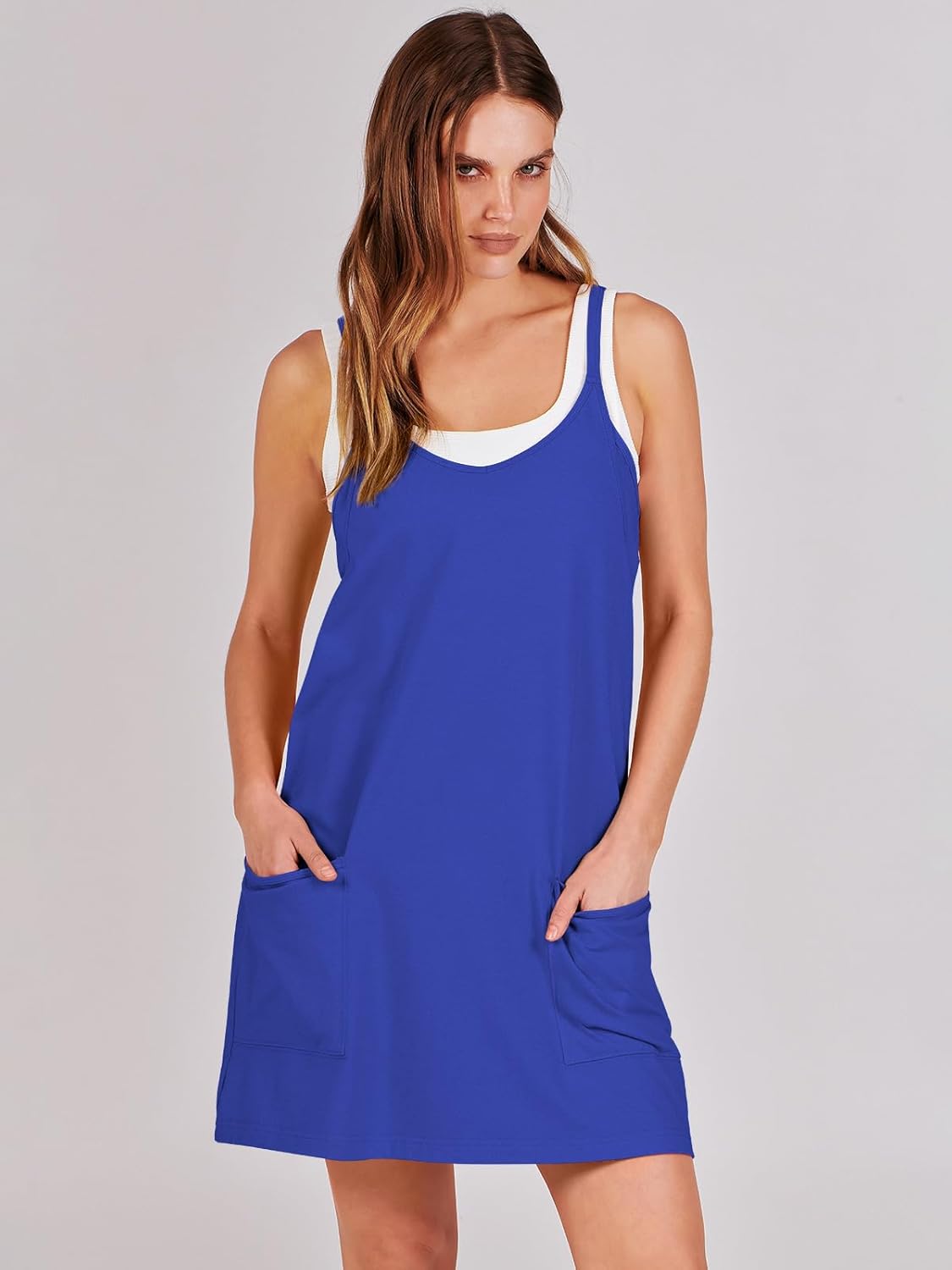 Women 2023 Summer Sleeveless Mini Dress Casual Short Sundress Workout Tennis Athletic Onesie with Pockets - Image 5