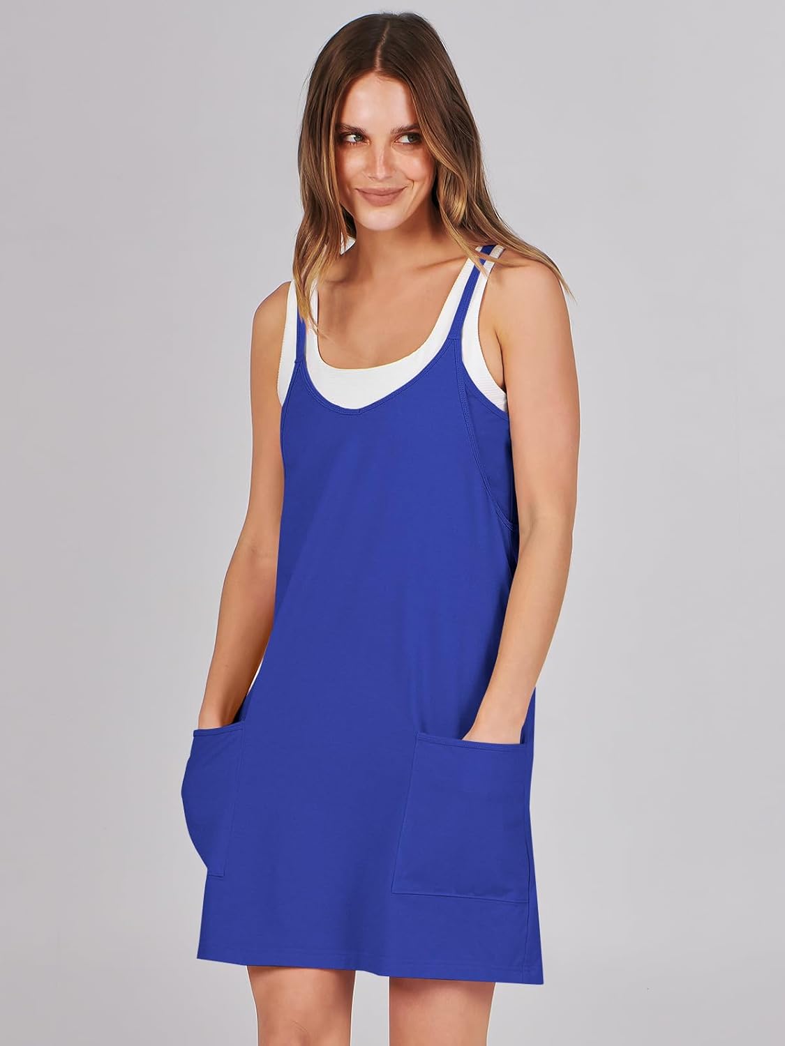 Women 2023 Summer Sleeveless Mini Dress Casual Short Sundress Workout Tennis Athletic Onesie with Pockets - Image 7