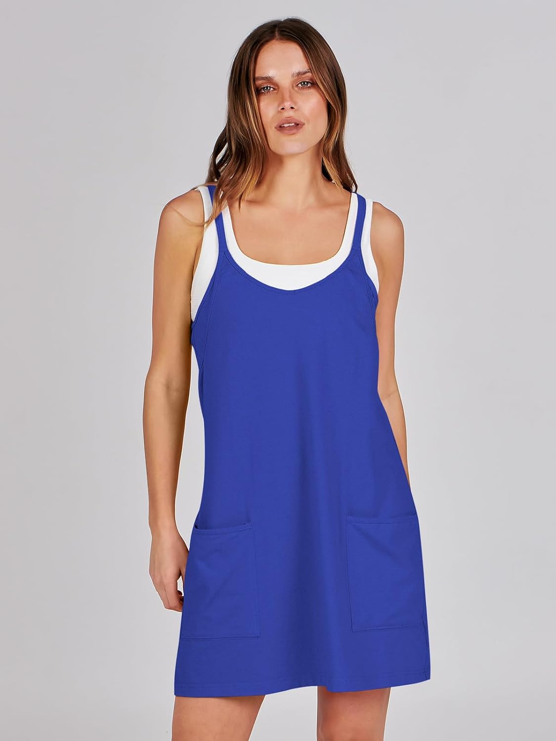 Women 2023 Summer Sleeveless Mini Dress Casual Short Sundress Workout Tennis Athletic Onesie with Pockets - Image 8