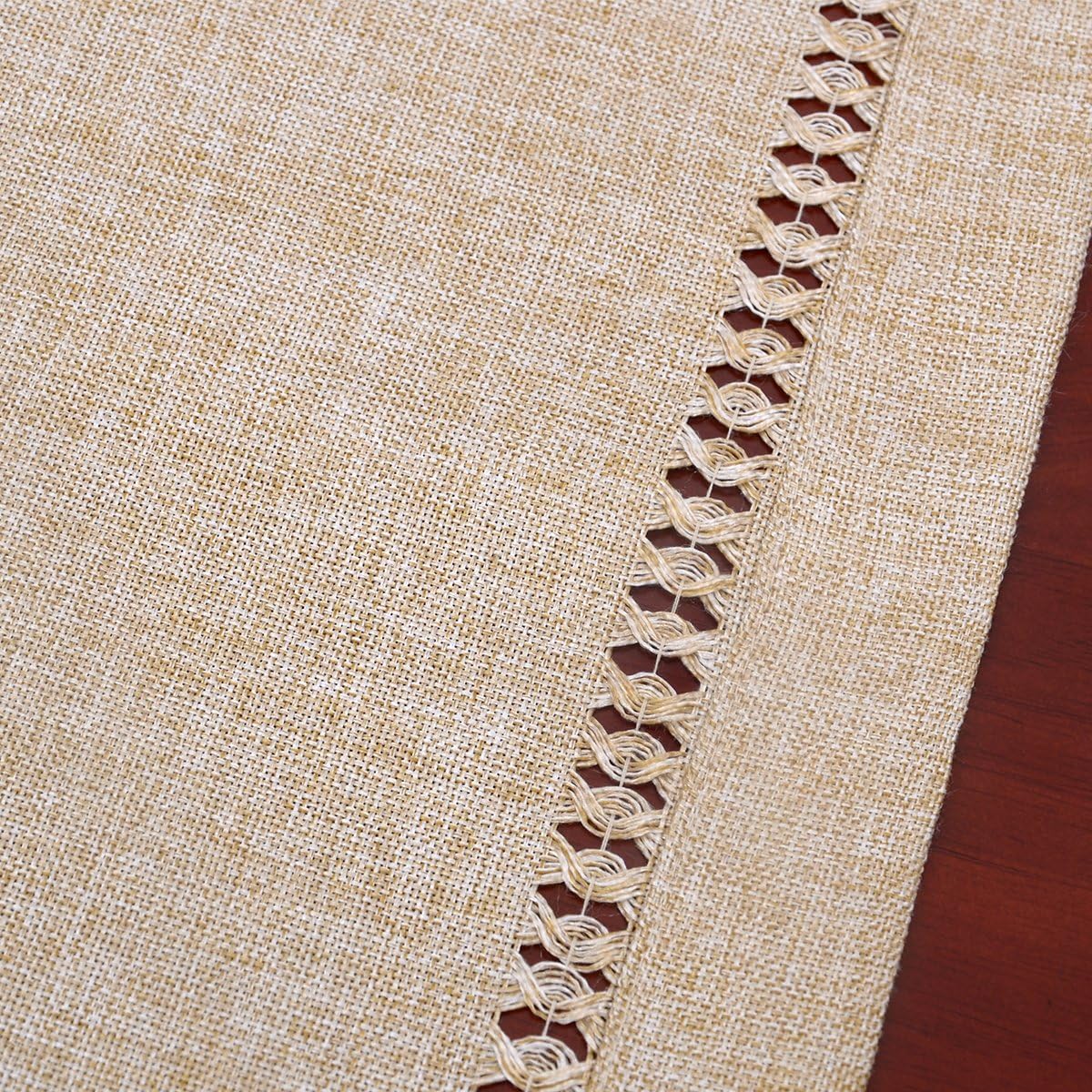 Handmade Hemstitch Beige Table Runner Or Dresser Scarf, Rectangular 14 By 108 Inch - Image 2