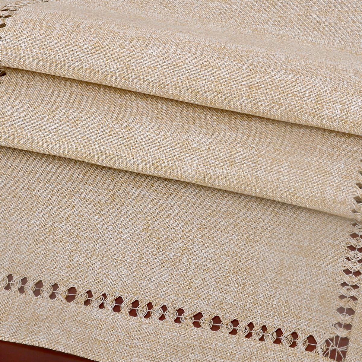 Handmade Hemstitch Beige Table Runner Or Dresser Scarf, Rectangular 14 By 108 Inch - Image 3