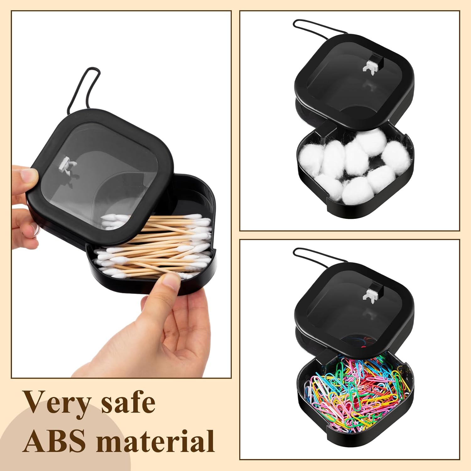 4 Pcs Black Hair Tie Organizer Portable Hair Accessory Storage Containers Stackable Tie Bobby Pin Holder Home Cotton Swab Dispenser Accessories Jewelry Organizer Box - Image 5