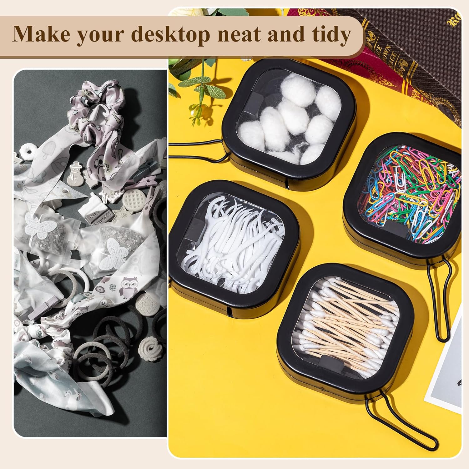 4 Pcs Black Hair Tie Organizer Portable Hair Accessory Storage Containers Stackable Tie Bobby Pin Holder Home Cotton Swab Dispenser Accessories Jewelry Organizer Box - Image 6