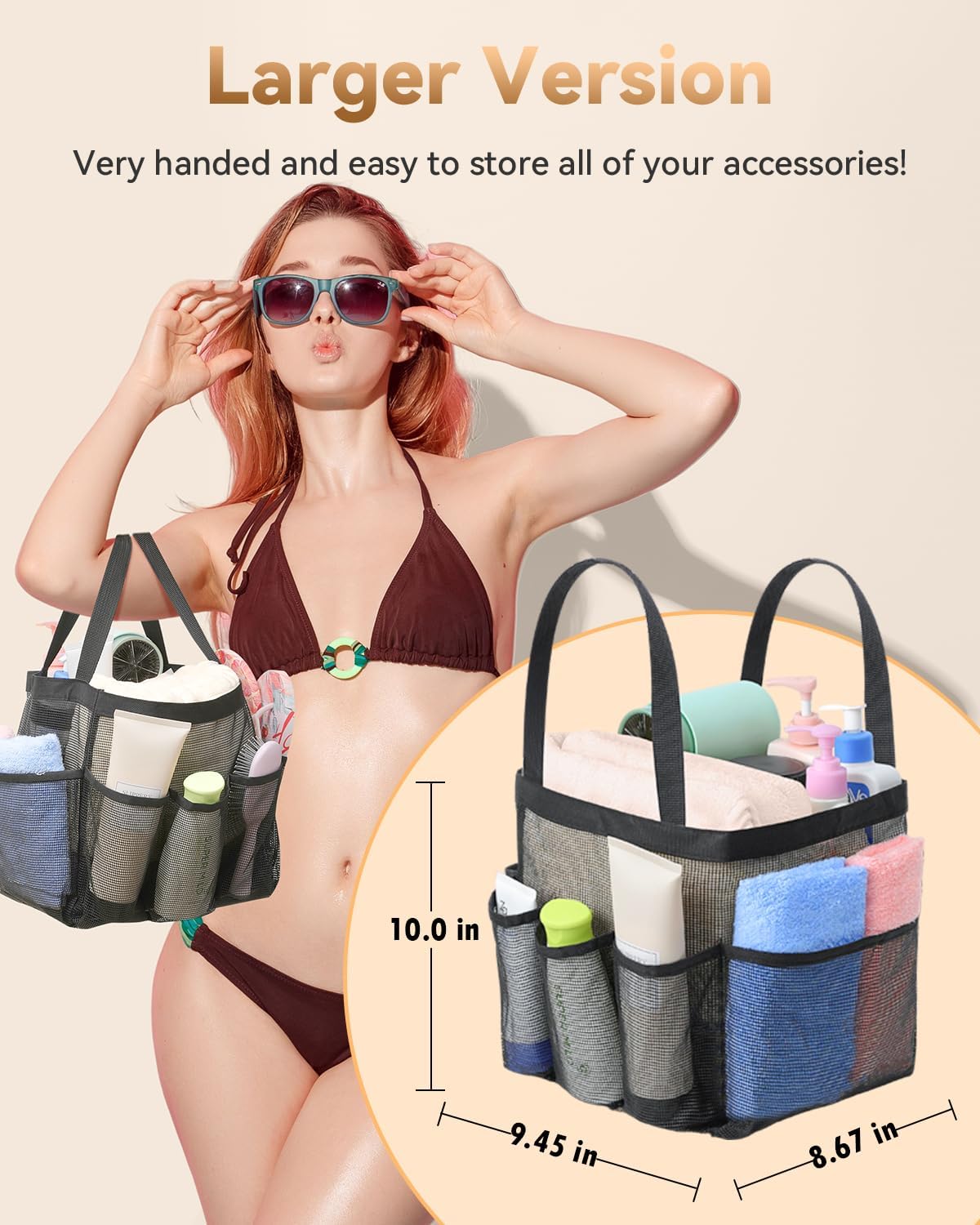 Mesh Shower Caddy Tote, Large Shower Caddy Basket Portable, Quick Dry Hanging Toiletry Bag, 8 Storage Pocket Handle Bath Organizer for College Dorm, Gym, Camp, Travel - Image 2