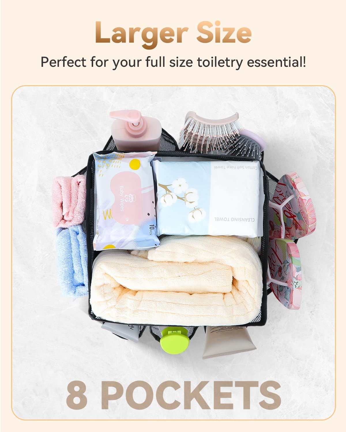 Mesh Shower Caddy Tote, Large Shower Caddy Basket Portable, Quick Dry Hanging Toiletry Bag, 8 Storage Pocket Handle Bath Organizer for College Dorm, Gym, Camp, Travel - Image 3