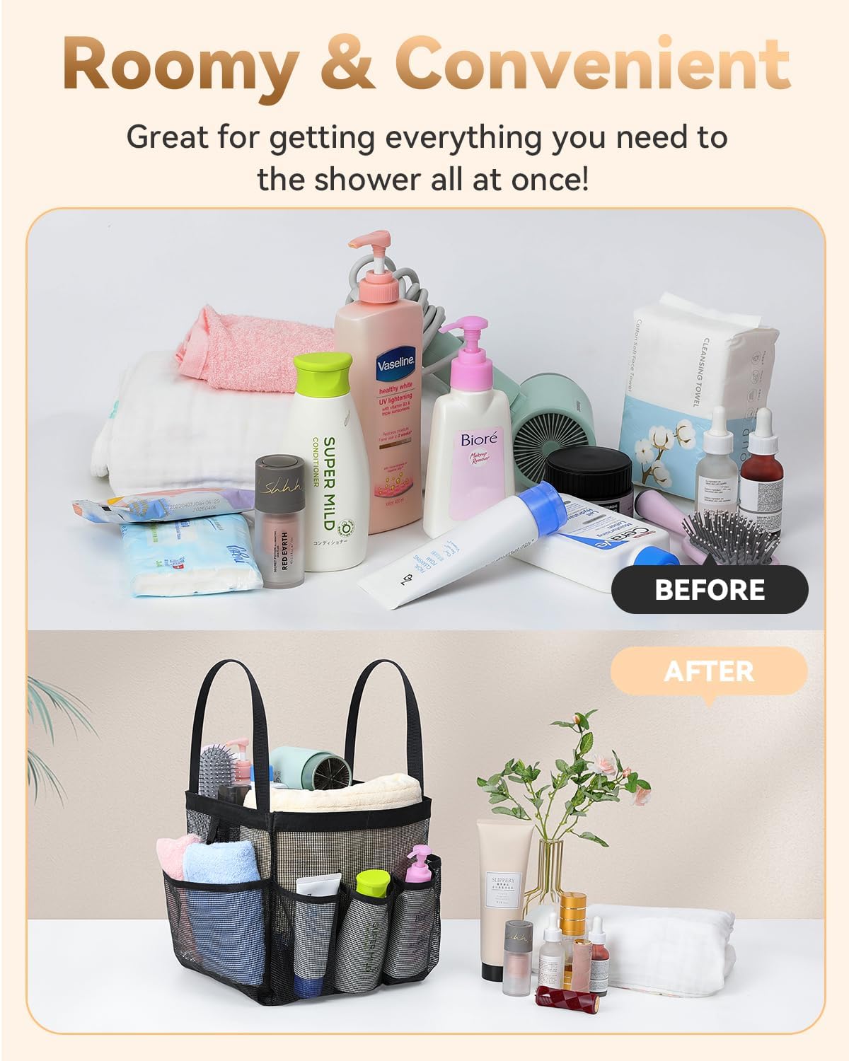 Mesh Shower Caddy Tote, Large Shower Caddy Basket Portable, Quick Dry Hanging Toiletry Bag, 8 Storage Pocket Handle Bath Organizer for College Dorm, Gym, Camp, Travel - Image 5