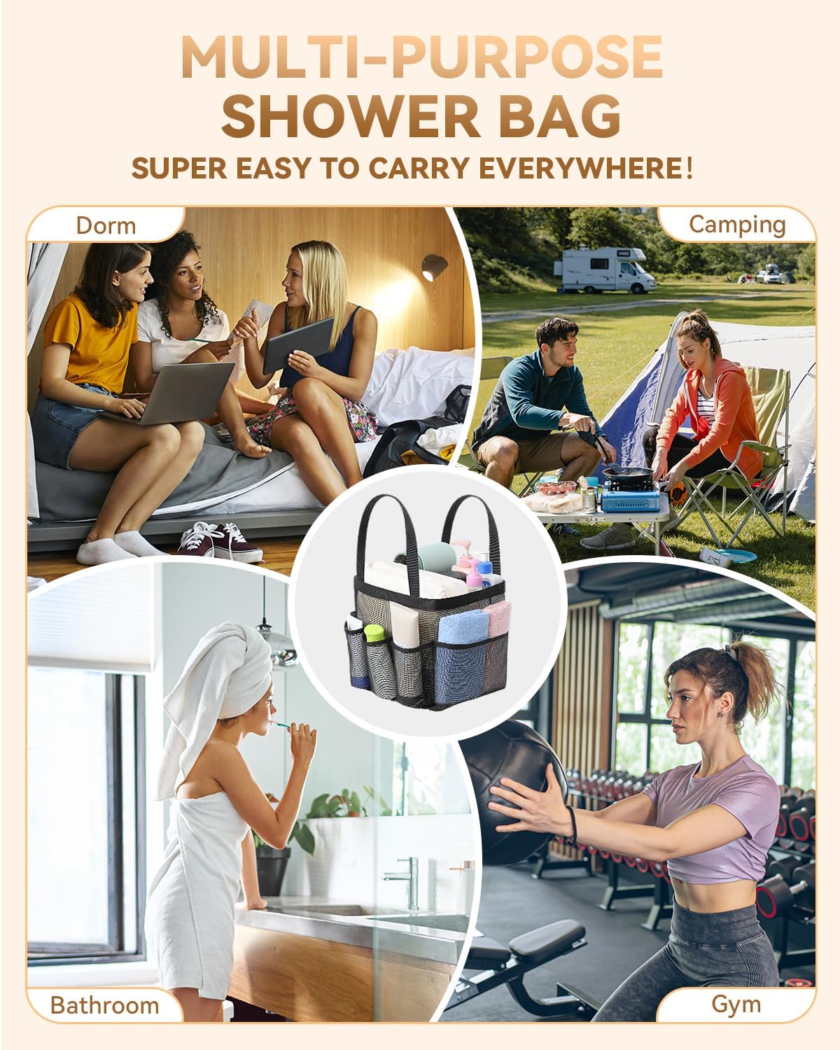 Mesh Shower Caddy Tote, Large Shower Caddy Basket Portable, Quick Dry Hanging Toiletry Bag, 8 Storage Pocket Handle Bath Organizer for College Dorm, Gym, Camp, Travel - Image 6