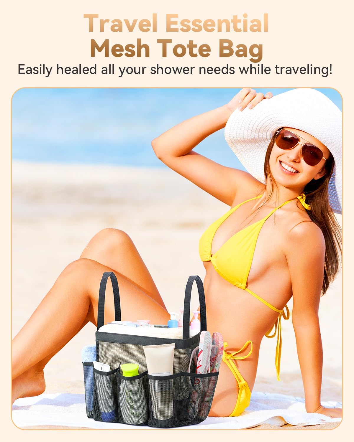 Mesh Shower Caddy Tote, Large Shower Caddy Basket Portable, Quick Dry Hanging Toiletry Bag, 8 Storage Pocket Handle Bath Organizer for College Dorm, Gym, Camp, Travel - Image 7