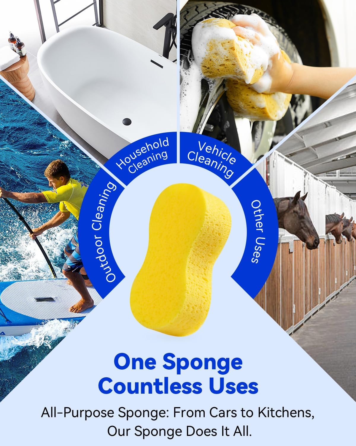 Car Wash Sponge, Car Cleaning Large Sponges, All Purpose Sponges for Cleaning, Easy Grip Thick Foam Scrubber, Giant Bone Sponge for Kitchen, Bathroom, Household Clean - Image 6