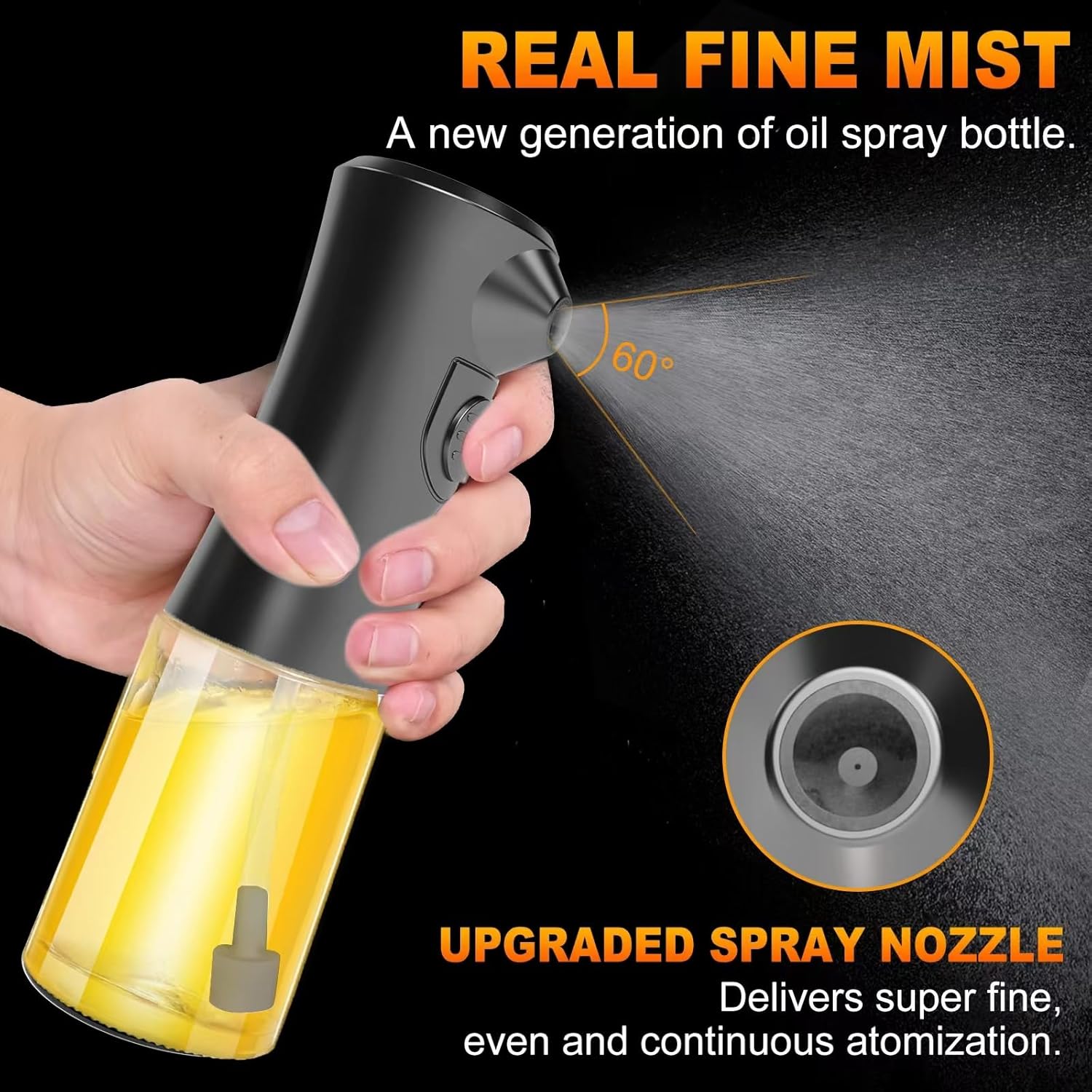Electric Oil Sprayer for Cooking, Glass Oil Sprayer Mister, Olive Oil Spray Bottle, The Real Oil Mister for Salads, Baking, Grilling, and Ideal for Air Fryers, Black - Image 2