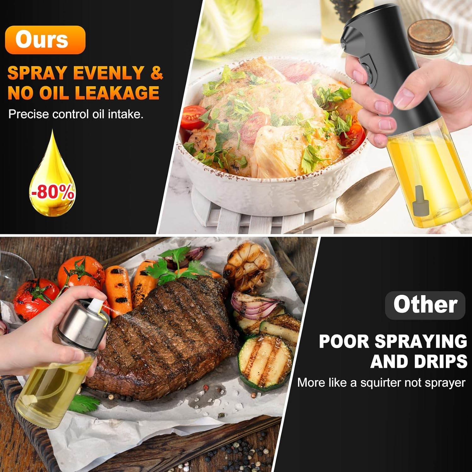 Electric Oil Sprayer for Cooking, Glass Oil Sprayer Mister, Olive Oil Spray Bottle, The Real Oil Mister for Salads, Baking, Grilling, and Ideal for Air Fryers, Black - Image 4