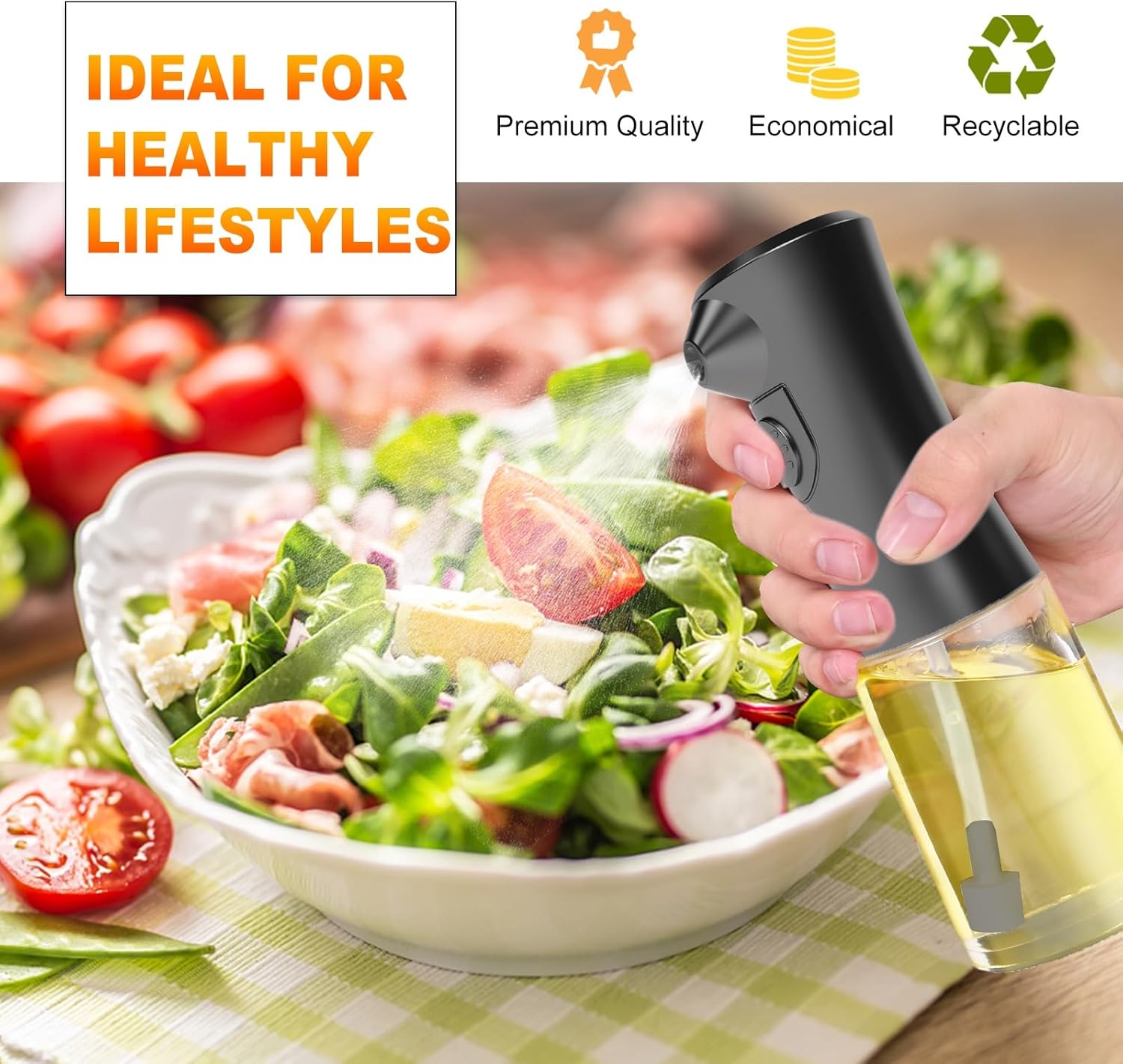 Electric Oil Sprayer for Cooking, Glass Oil Sprayer Mister, Olive Oil Spray Bottle, The Real Oil Mister for Salads, Baking, Grilling, and Ideal for Air Fryers, Black - Image 5