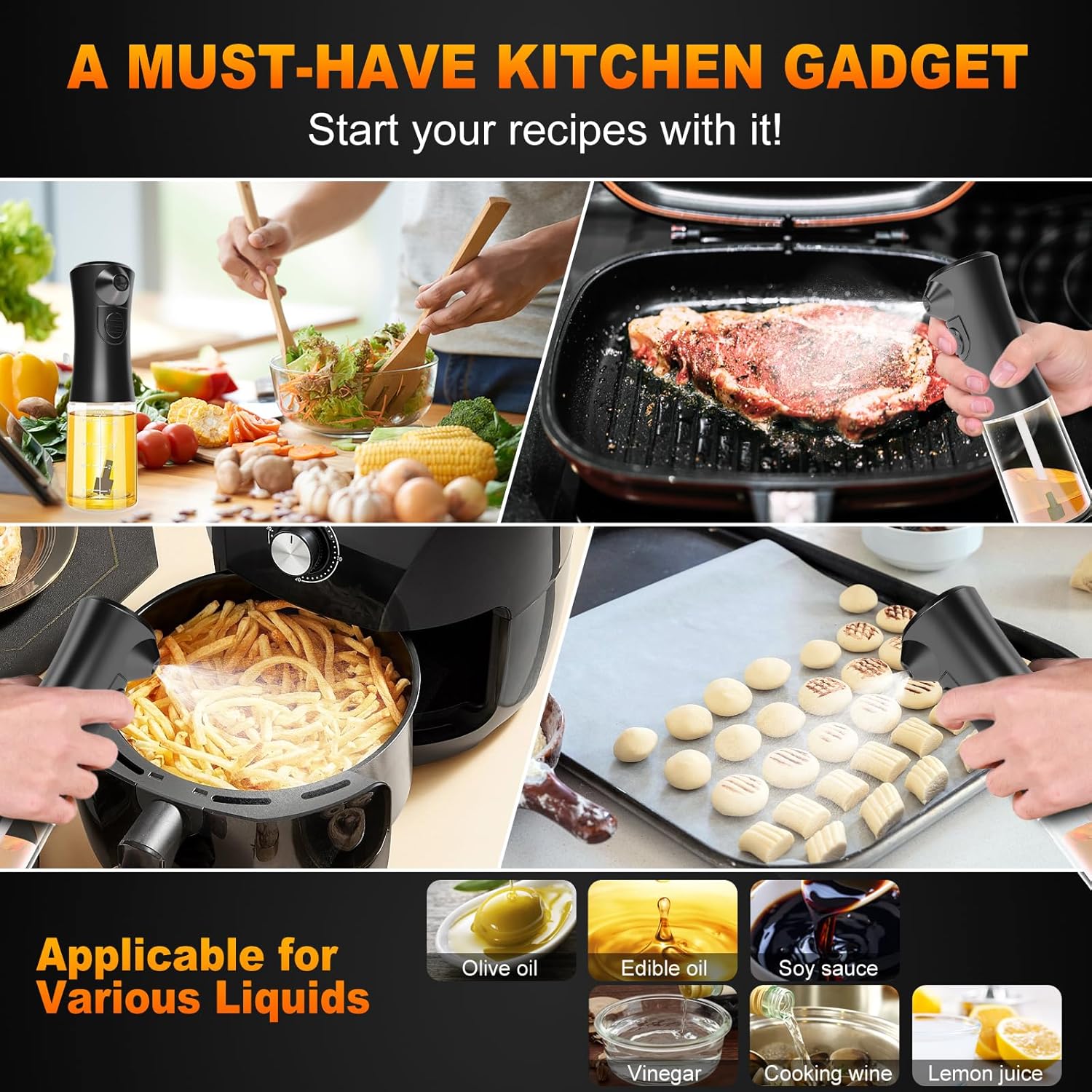 Electric Oil Sprayer for Cooking, Glass Oil Sprayer Mister, Olive Oil Spray Bottle, The Real Oil Mister for Salads, Baking, Grilling, and Ideal for Air Fryers, Black - Image 6