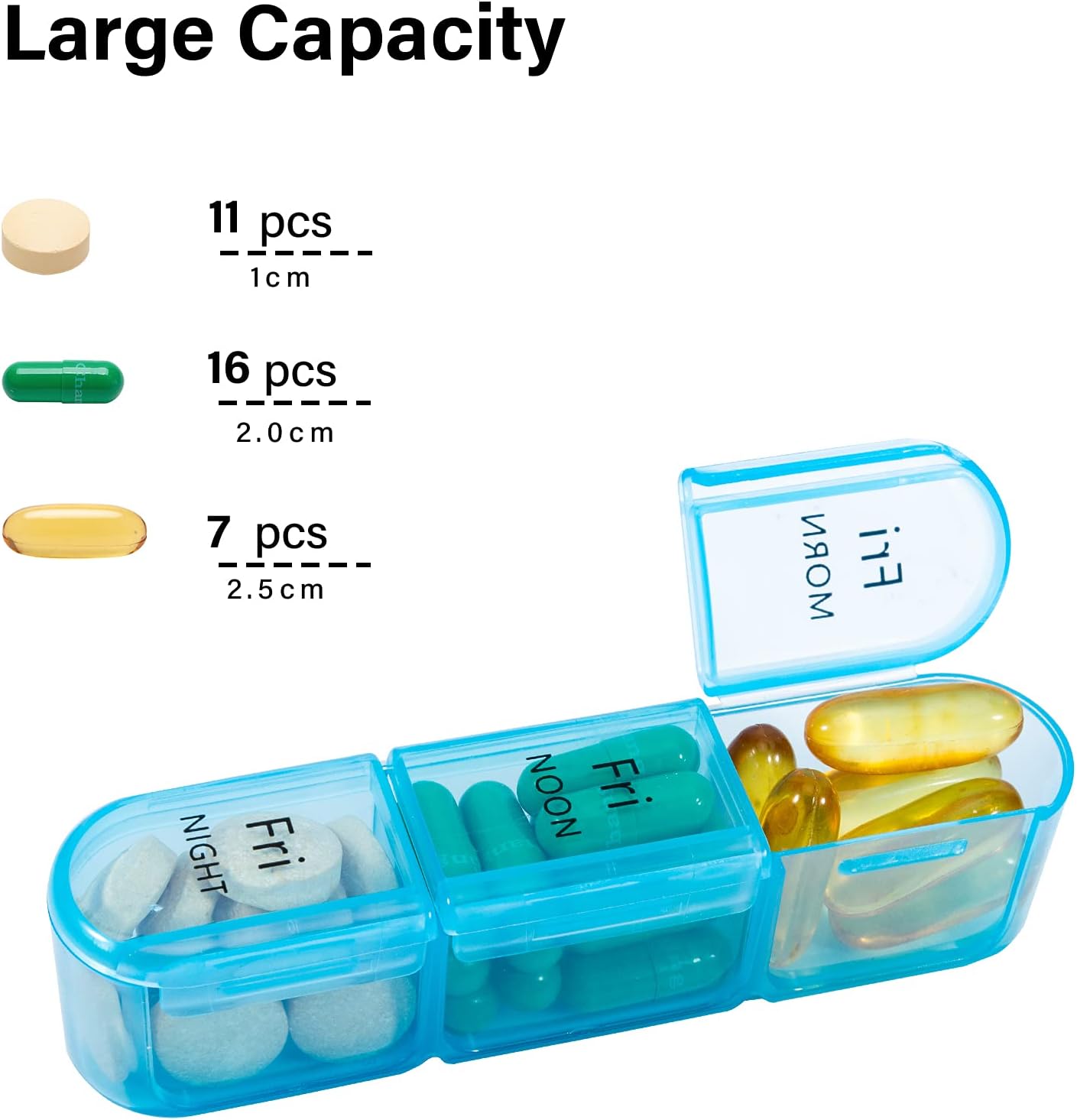 Pill Organizer 3 Times a Day, Weekly Pill Case, Travel Pill Box 7 Day, Daily Medicine Organizer with Large BPA Free Container to Hold Vitamins, Supplements and Medication - Image 2