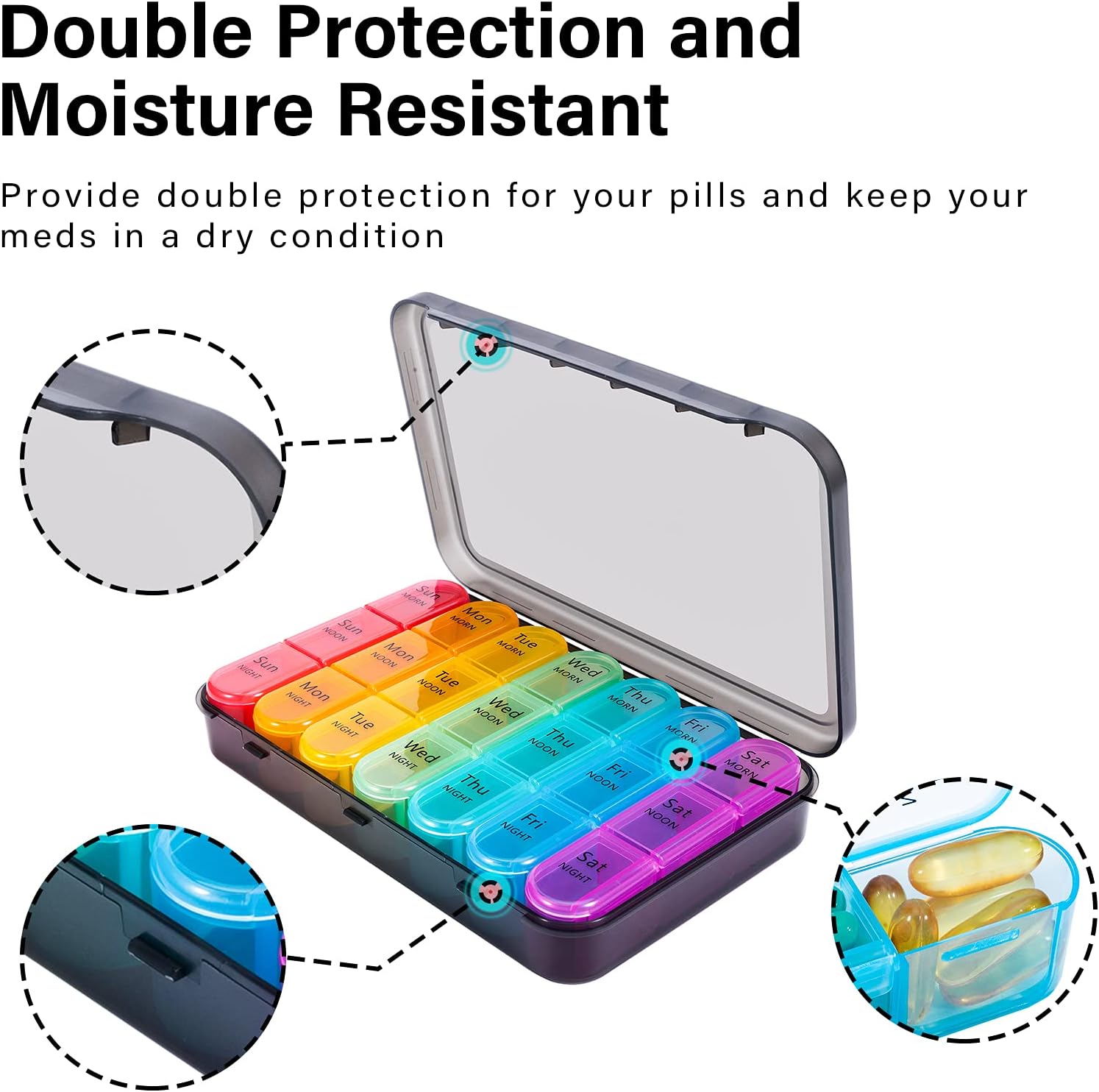 Pill Organizer 3 Times a Day, Weekly Pill Case, Travel Pill Box 7 Day, Daily Medicine Organizer with Large BPA Free Container to Hold Vitamins, Supplements and Medication - Image 6