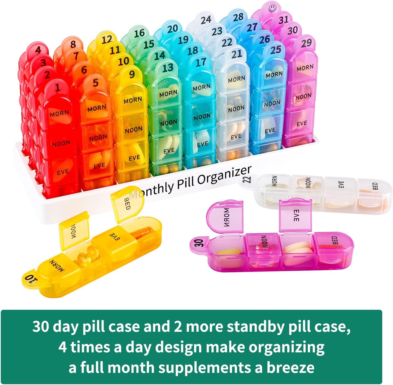 Monthly Pill Organizer 4 Times a Day, 30 Day Pill Organizer with Daily Pill Box Organizer, One Month Medicine Pill Case, 31 Day Pill Container Pill Holder to Hold Supplement and Medication - Image 8