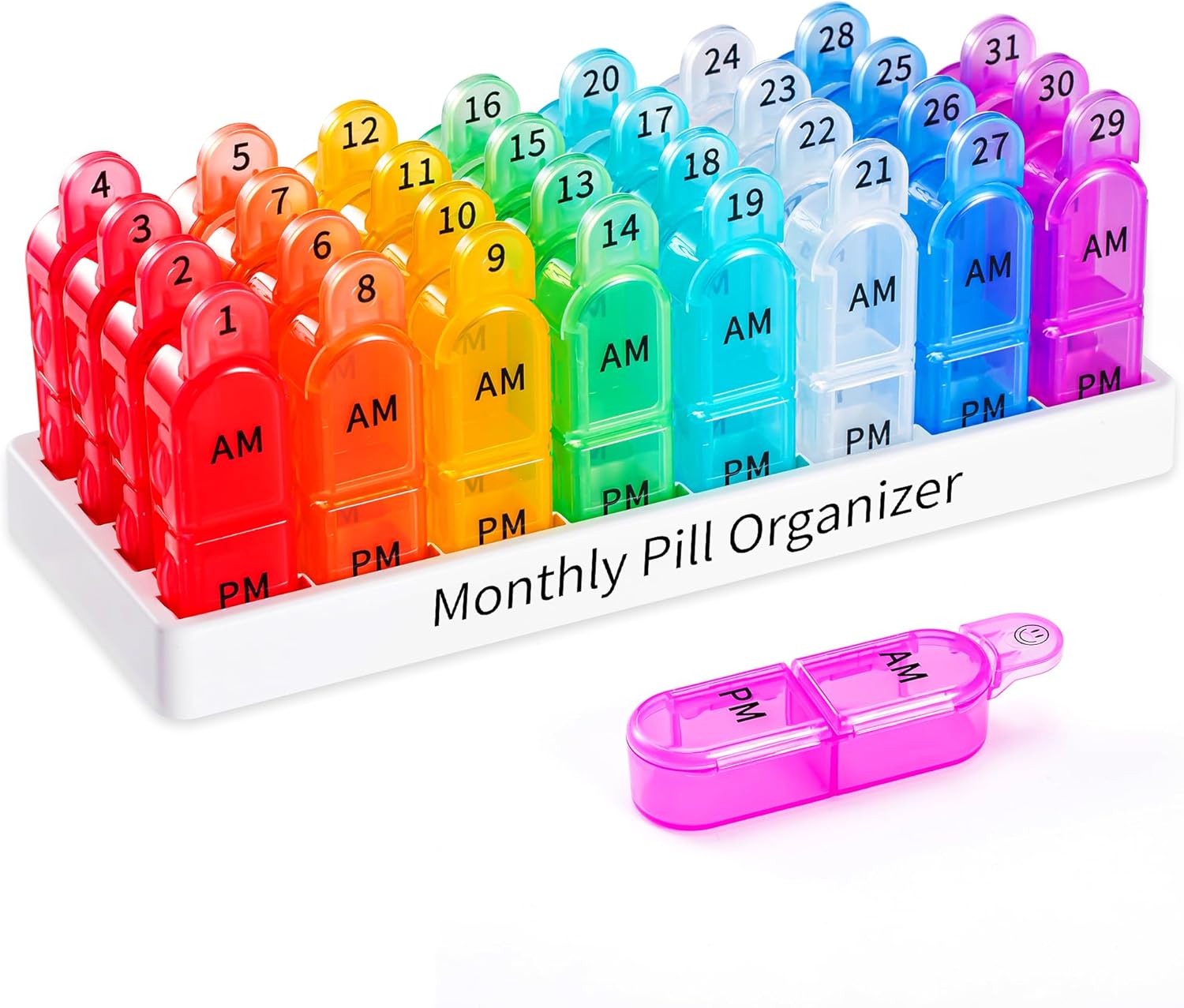 Monthly Pill Organizer 2 Times a Day - 30 Day Pill Box AM PM, BPA Free One Month Medicine Organizer Twice Daily, 31-Day Case to Hold Vitamins, Supplements & Medication - Image 1