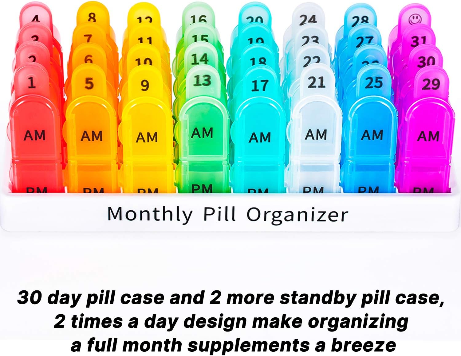 Monthly Pill Organizer 2 Times a Day - 30 Day Pill Box AM PM, BPA Free One Month Medicine Organizer Twice Daily, 31-Day Case to Hold Vitamins, Supplements & Medication - Image 7