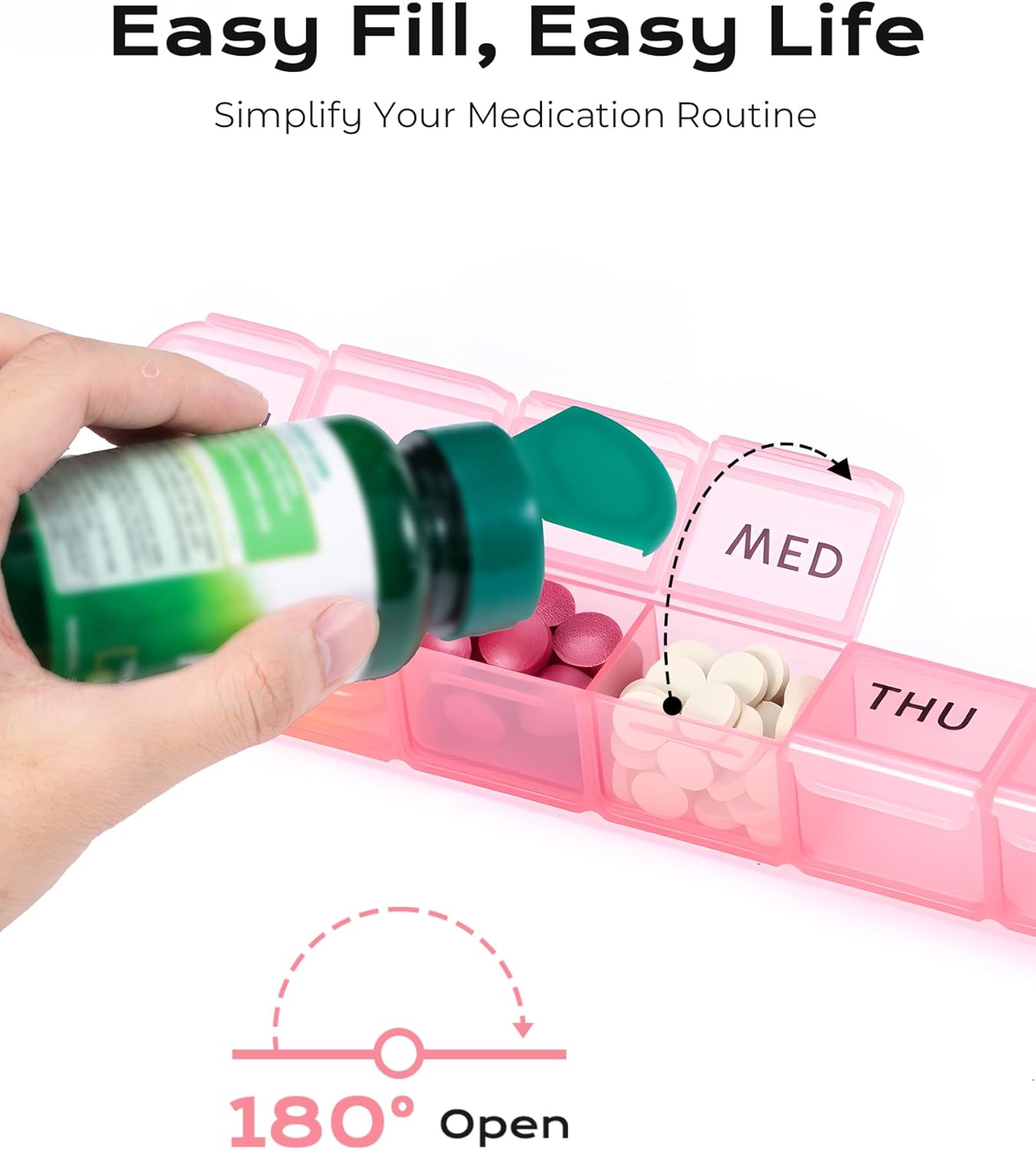 Weekly Pill Organizer, Large 7 Day Pill Box, Travel Pill Case, Daily Pill Dispenser for Vitamins, Medicines, Supplements, and Fish Oil(Pink) - Image 3