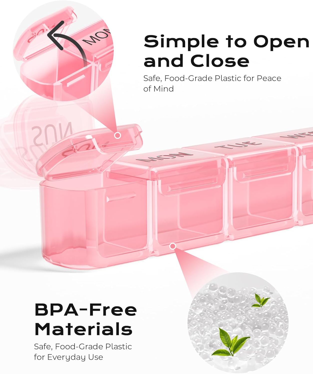 Weekly Pill Organizer, Large 7 Day Pill Box, Travel Pill Case, Daily Pill Dispenser for Vitamins, Medicines, Supplements, and Fish Oil(Pink) - Image 5