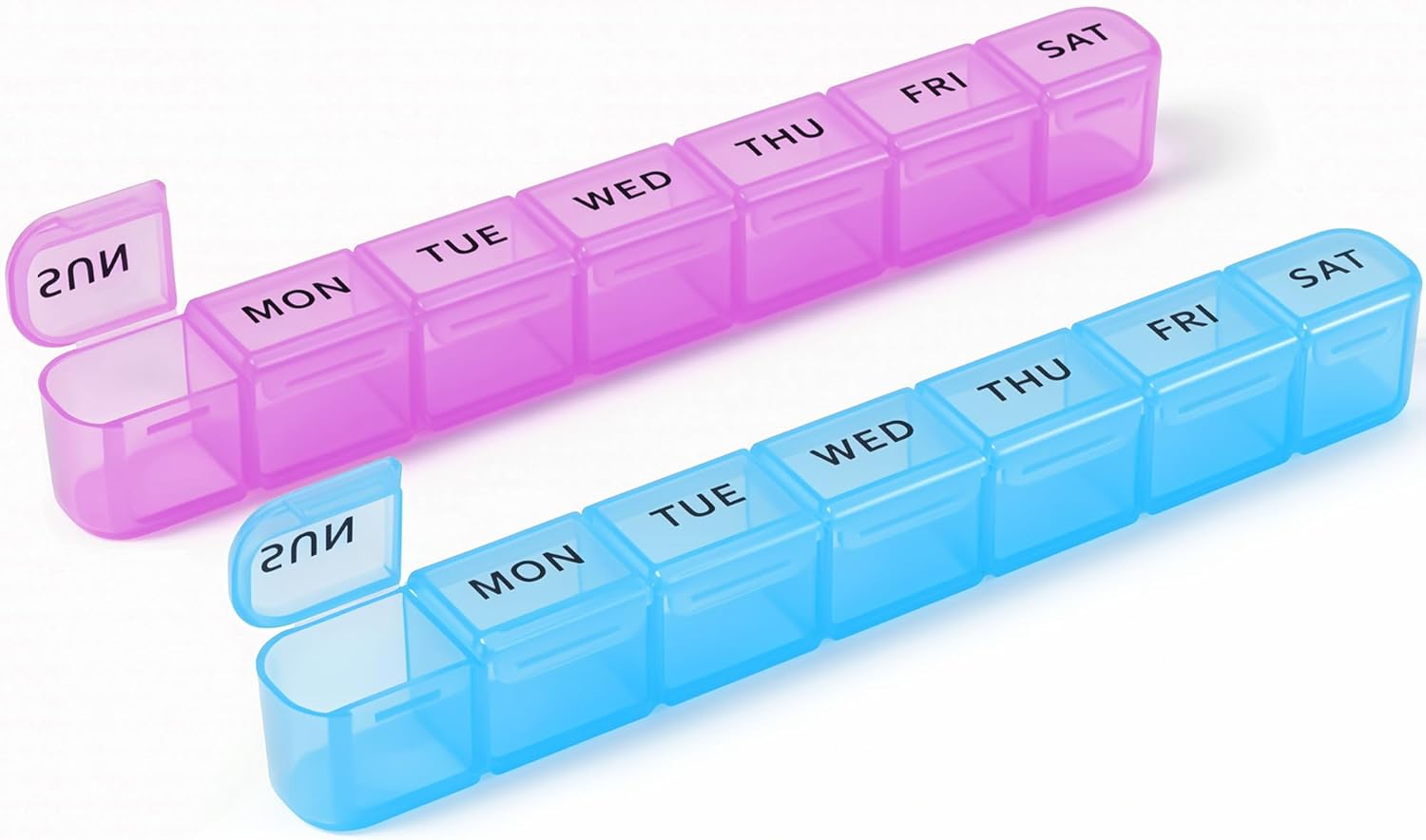 2 Pack Weekly Pill Organizer, Large 7 Day Pill Box, BPA-Free Travel Medicine Case, Easy Open & Secure Close, Portable Pill Holder for Vitamins, Supplements & Medications - Blue&Purple - Image 1