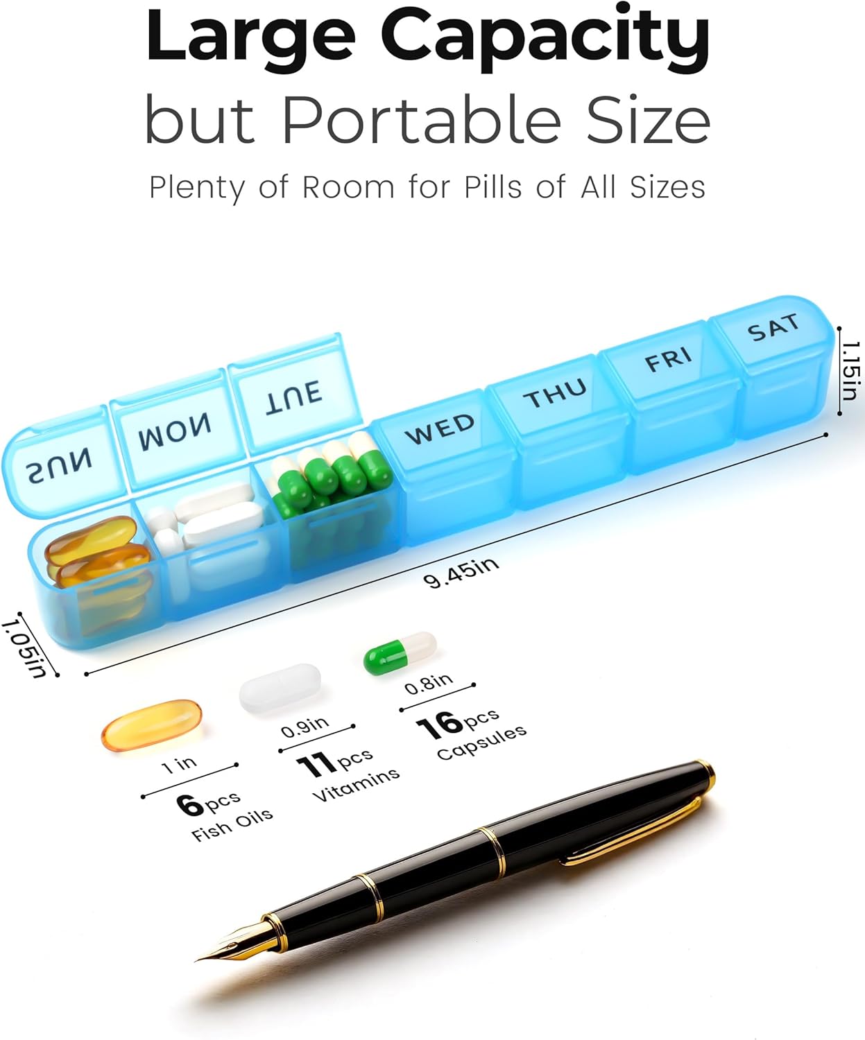 2 Pack Weekly Pill Organizer, Large 7 Day Pill Box, BPA-Free Travel Medicine Case, Easy Open & Secure Close, Portable Pill Holder for Vitamins, Supplements & Medications - Blue&Purple - Image 2