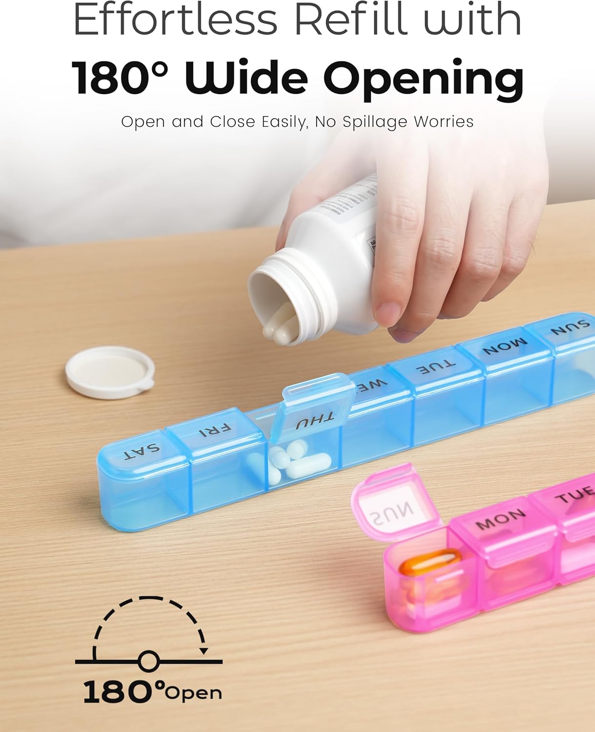 2 Pack Weekly Pill Organizer, Large 7 Day Pill Box, BPA-Free Travel Medicine Case, Easy Open & Secure Close, Portable Pill Holder for Vitamins, Supplements & Medications - Blue&Purple - Image 4
