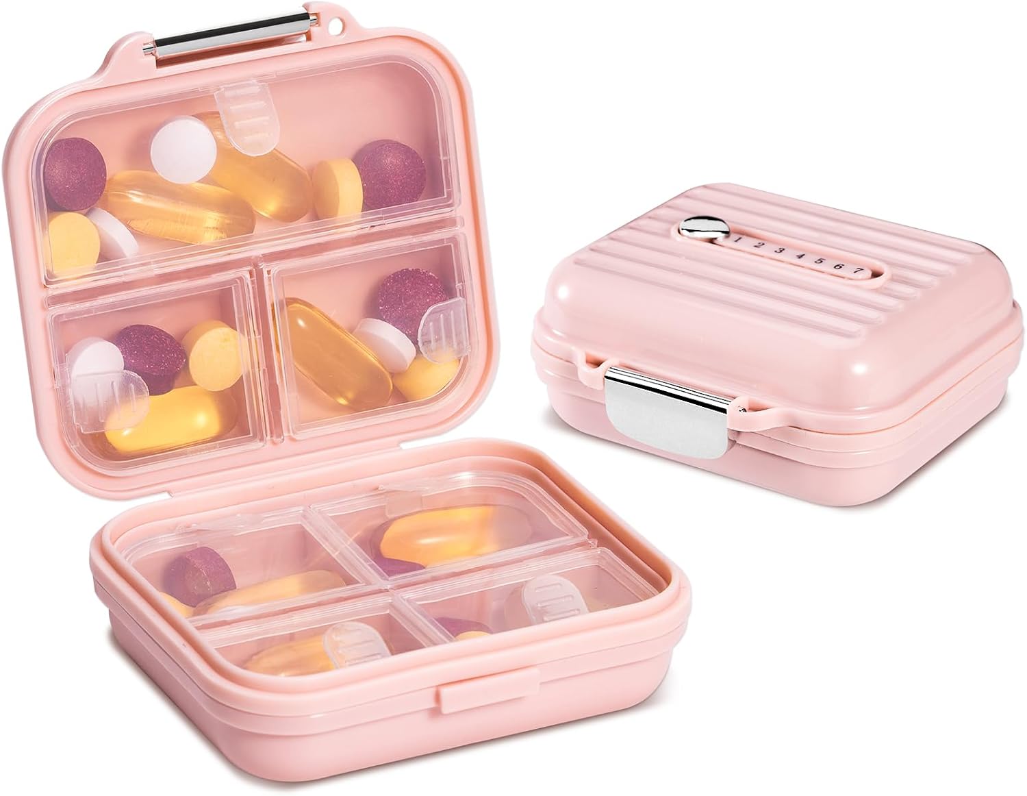 Travel Pill Organizer, 7 Compartments Portable Pill Case, Compact and Portable Pill Box, Small Pill Container for Pocket Purse Medicine Organizer, Daily Pill Box to Hold Vitamins - Image 1