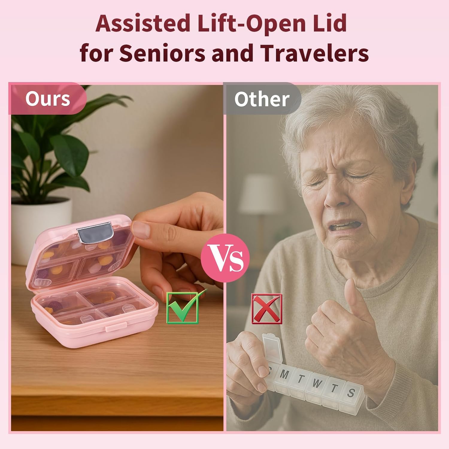 Travel Pill Organizer, 7 Compartments Portable Pill Case, Compact and Portable Pill Box, Small Pill Container for Pocket Purse Medicine Organizer, Daily Pill Box to Hold Vitamins - Image 3