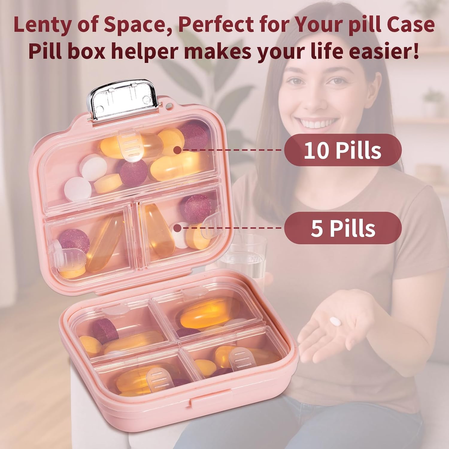 Travel Pill Organizer, 7 Compartments Portable Pill Case, Compact and Portable Pill Box, Small Pill Container for Pocket Purse Medicine Organizer, Daily Pill Box to Hold Vitamins - Image 6